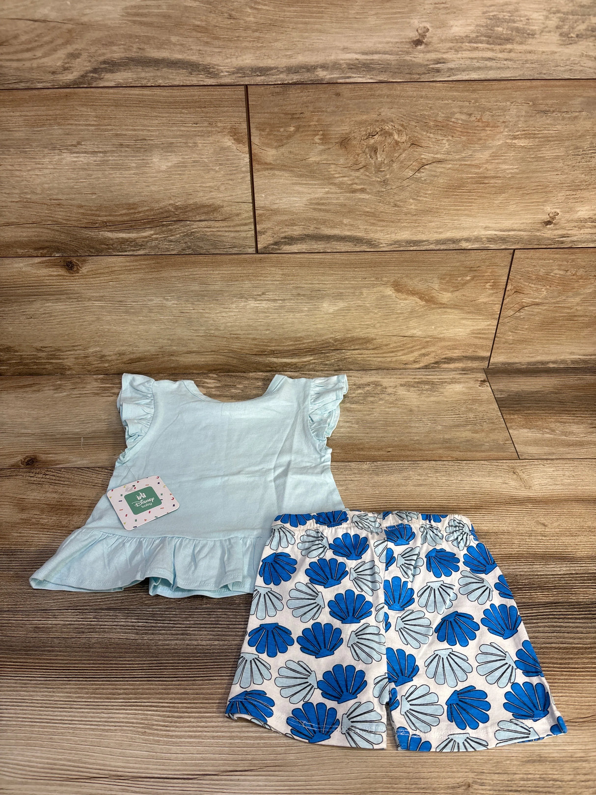 NEW Disney Baby 2pc The Little Mermaid Peplum Top & Shorts Set Blue sz 24m