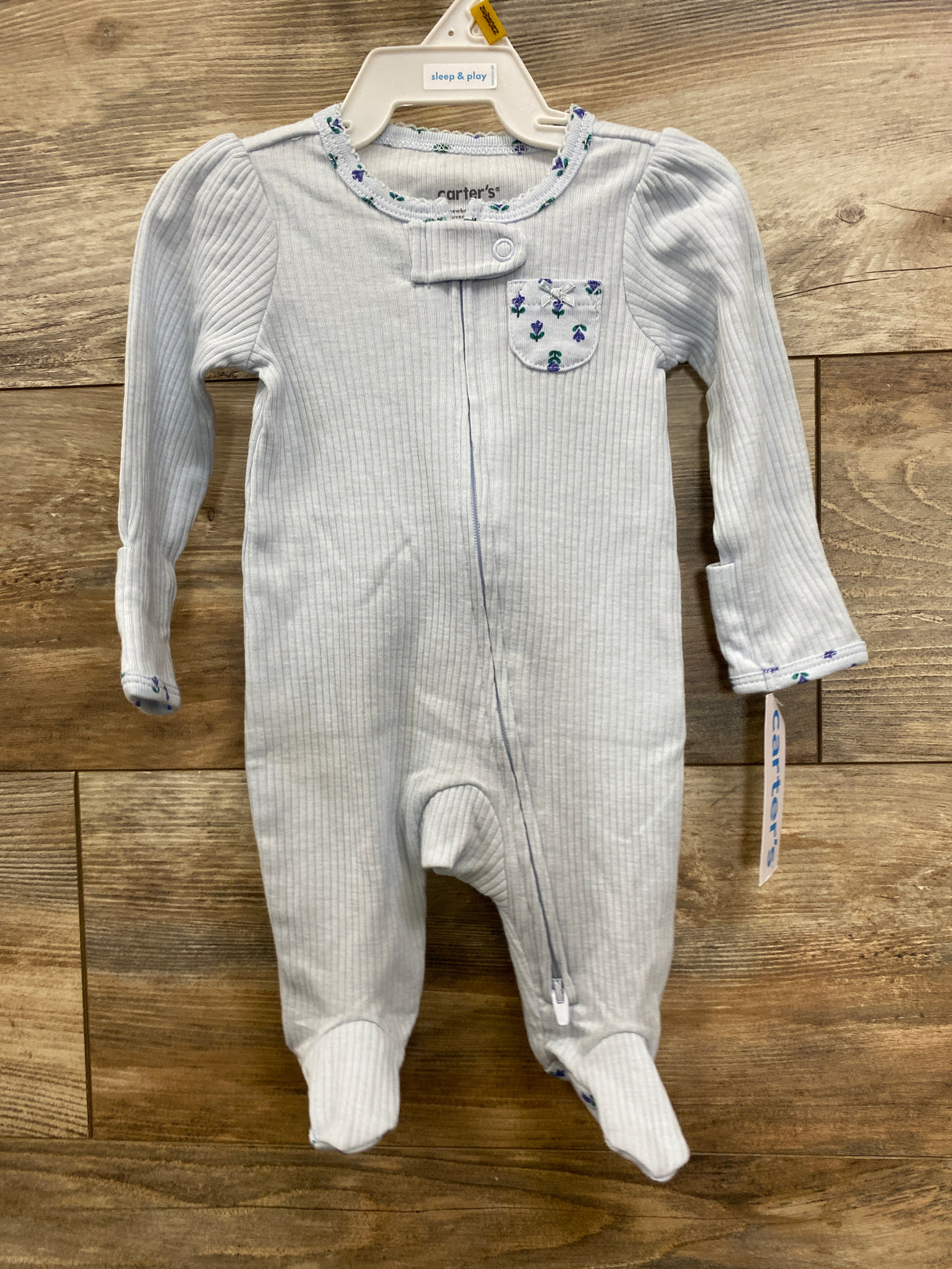 NEW Carter's Ribbed Floral Sleeper Blue sz Newborn