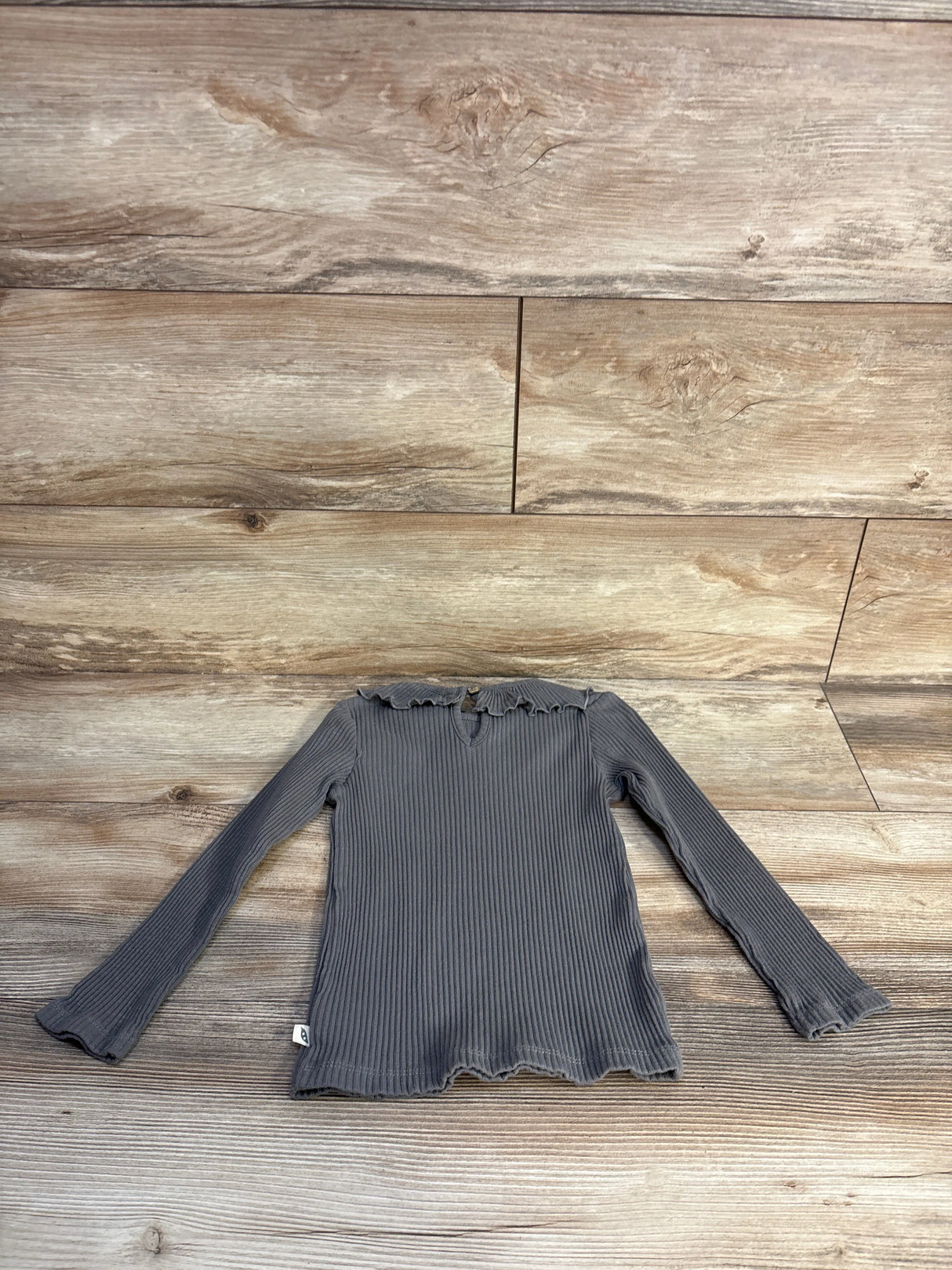 Easy Peasy Long Sleeve Rib Ruffle Collared Shirt Grey sz 4T