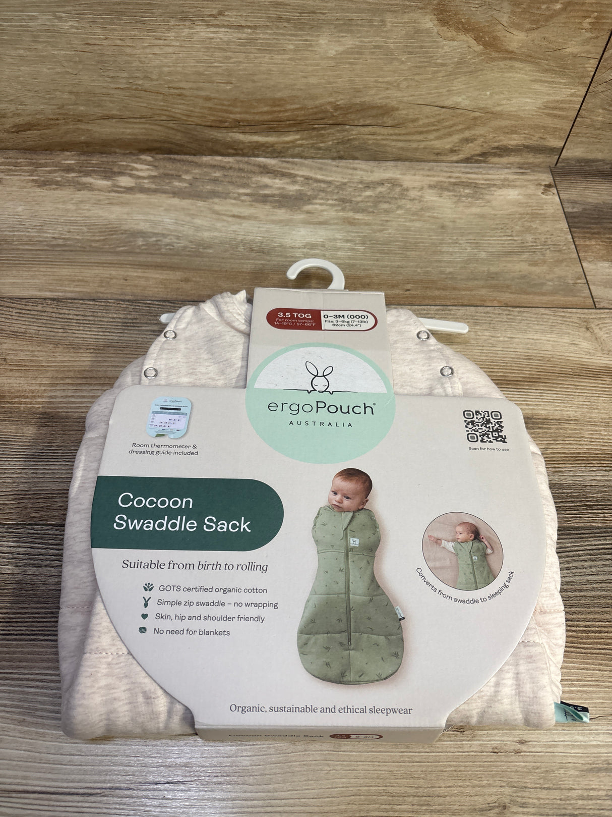 NEW ergoPouch Cocoon Swaddle Sack 3.5 TOG Oatmeal Marle sz 0-3m