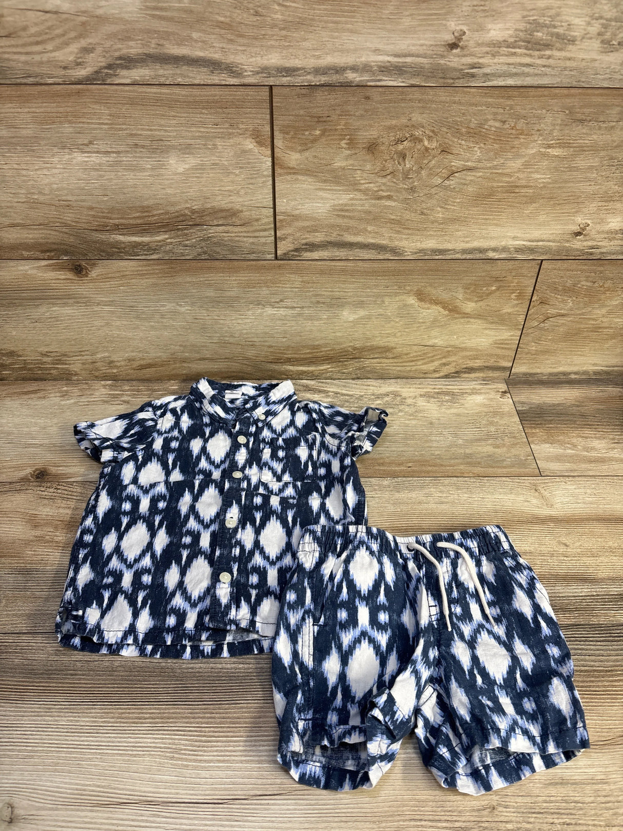 Baby Gap 2pc Linen-Blend Button-Down Shirt & Shorts Set Blue sz 18-24m