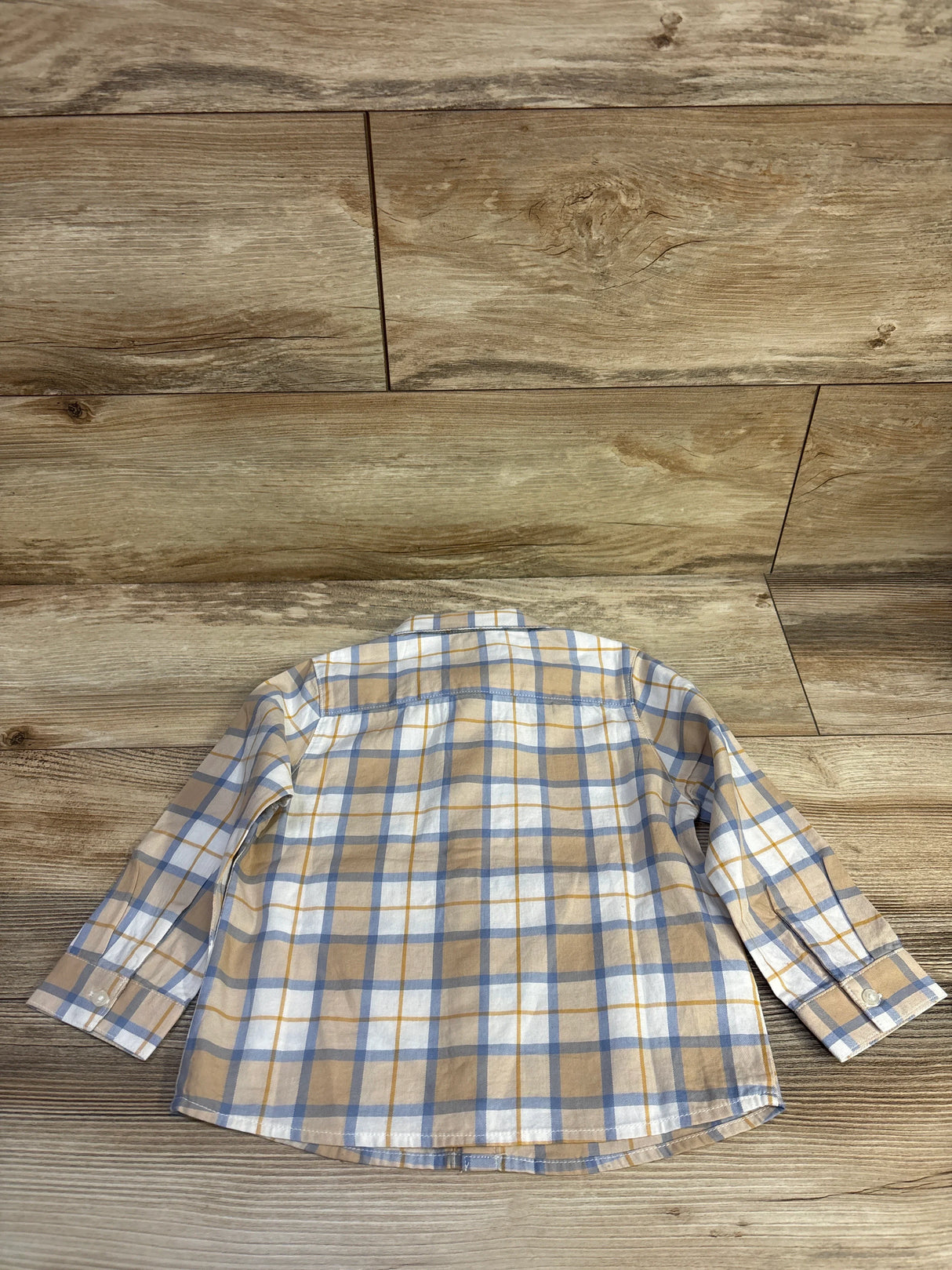 NEW Mayoral Check Long Sleeve Button-Up Shirt in Cereal Beige sz 2T