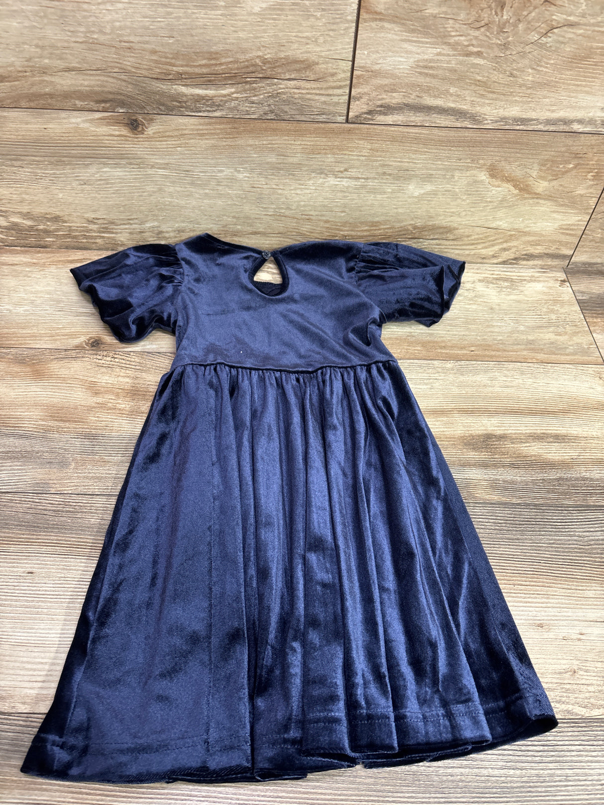 Lands' End Bubble Short Sleeve Velour Dress Navy sz 4-5T