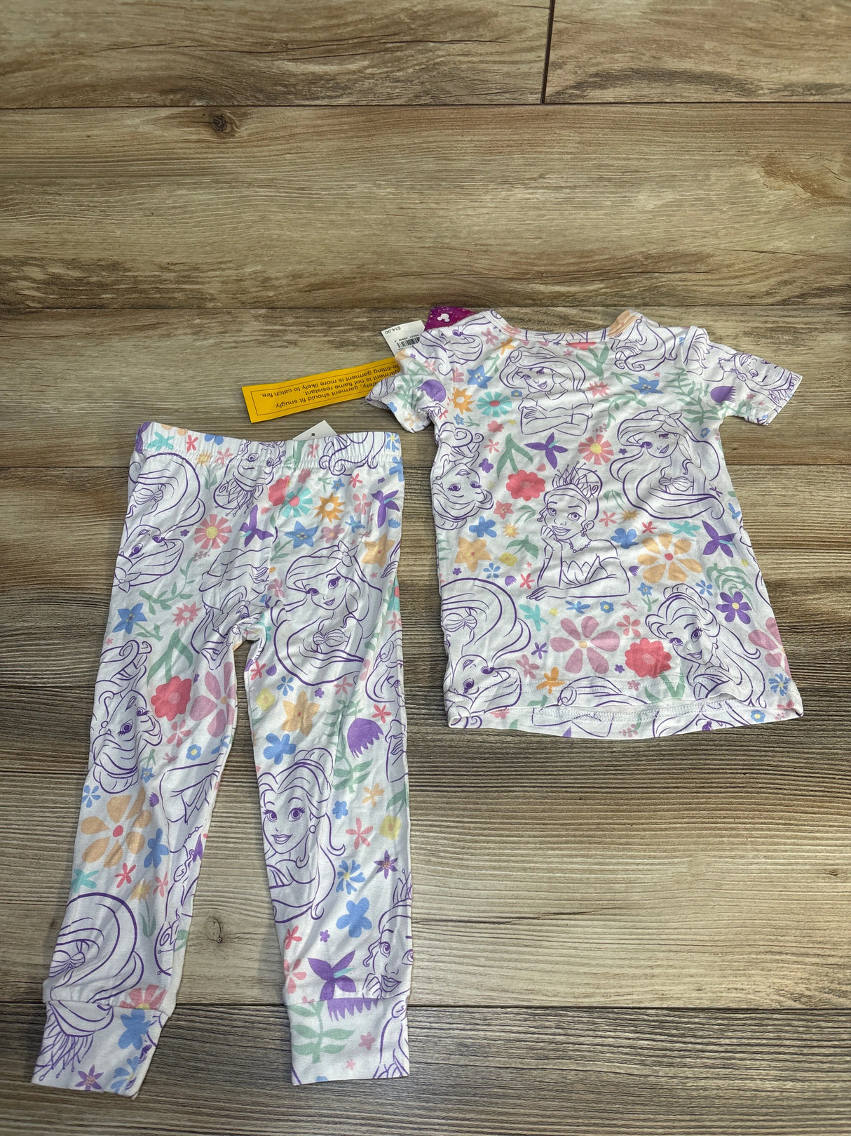 NEW Disney Princess 2pc Short Sleeve Viscose Snug Fit Pajama Set White sz 2T