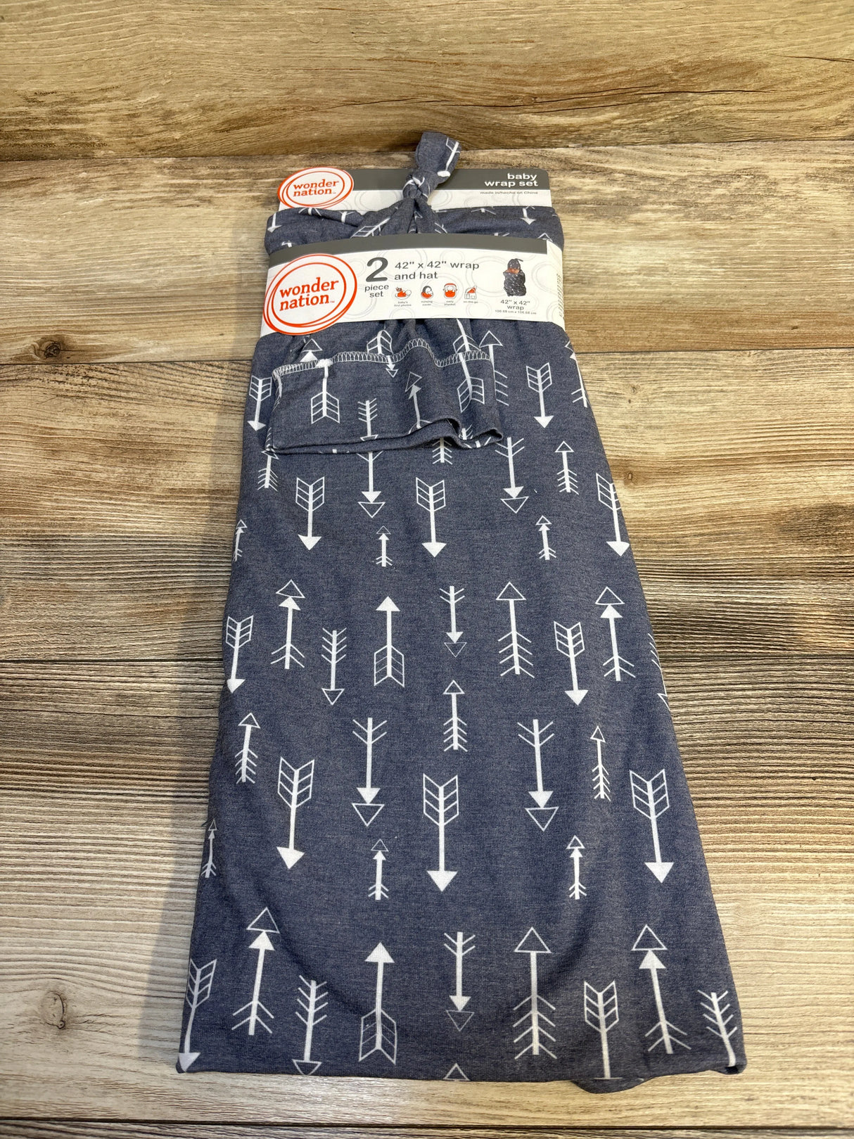 NEW Wonder Nation 2pc Wrap & Hat Set - Grey Arrows sz Newborn