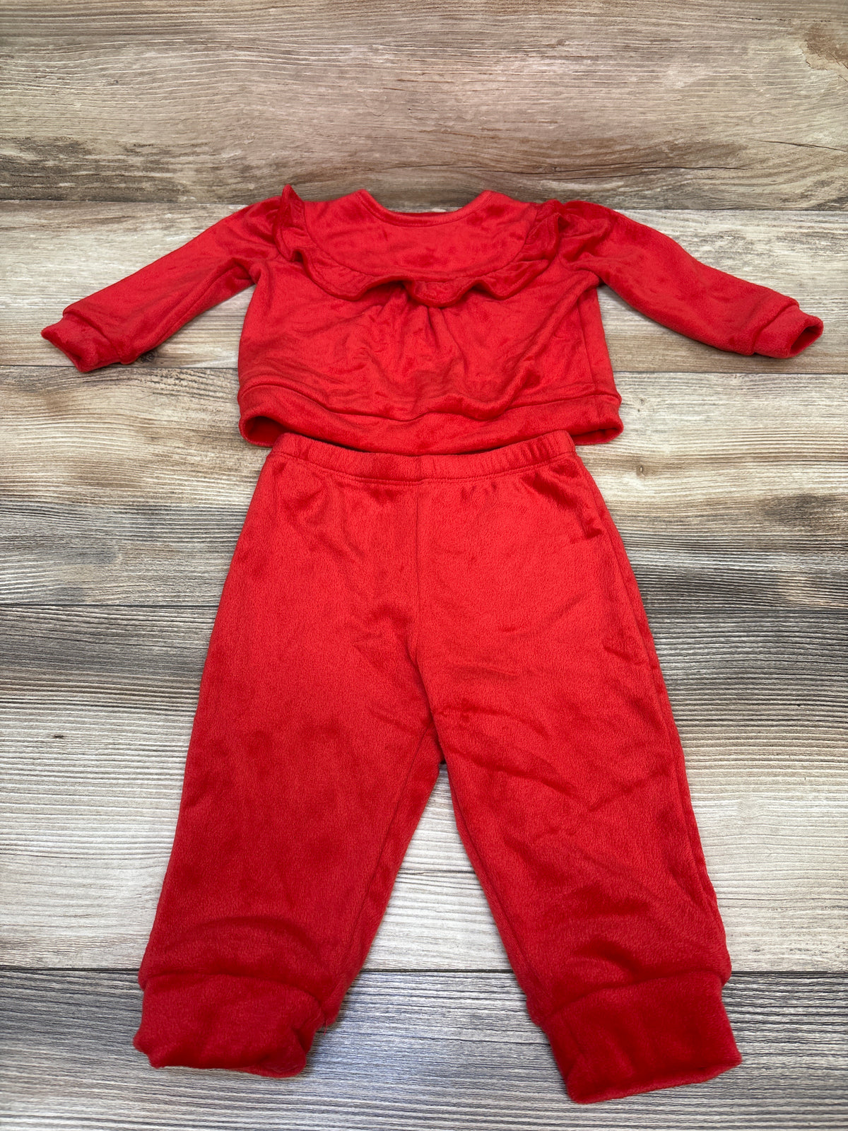 Okie Dokie 2pc Velour Sweatshirt & Pants Set Red sz 6m