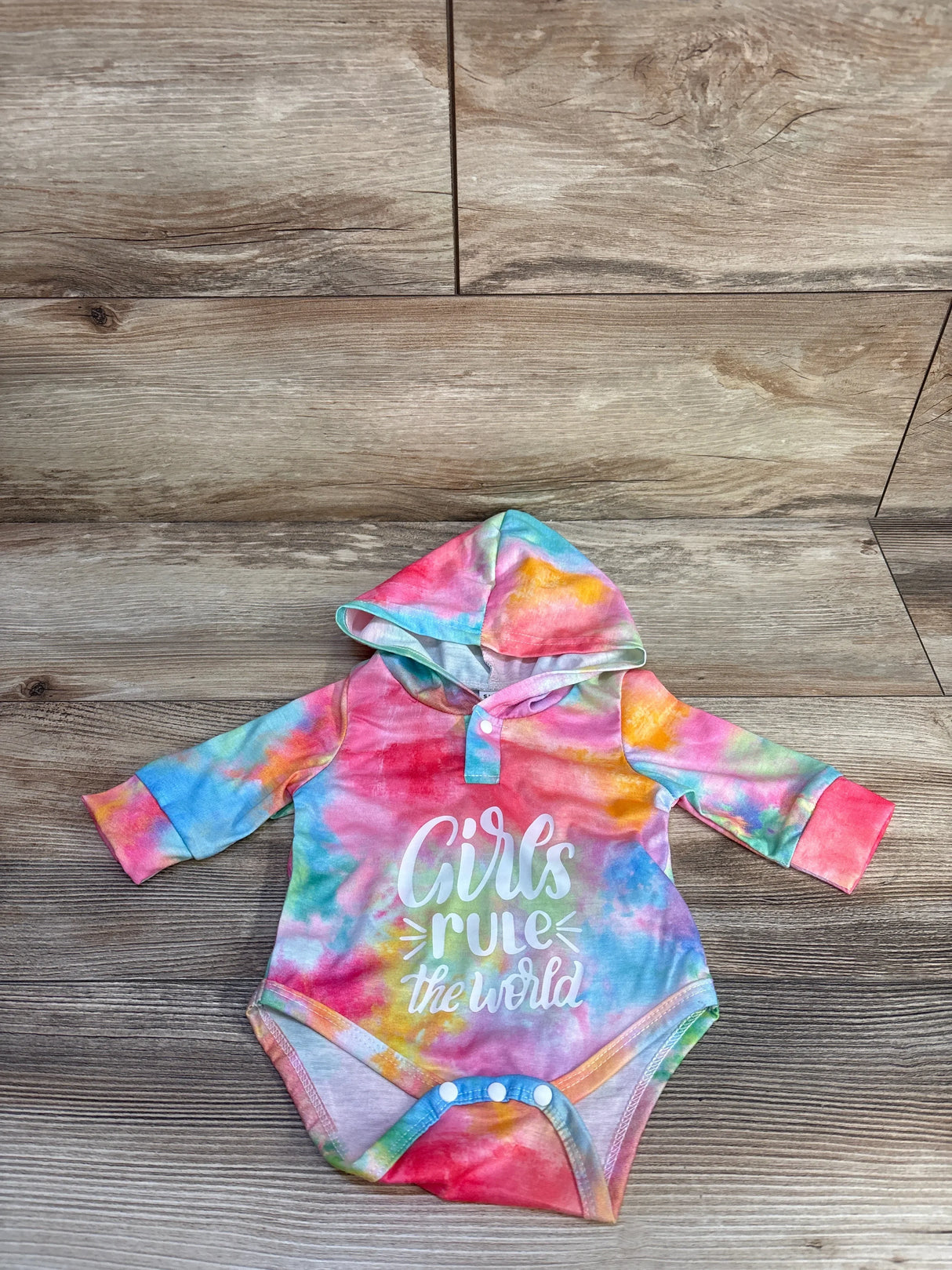 Shein Girls Rule The World Hooded Bodysuit Pink sz 0-1m