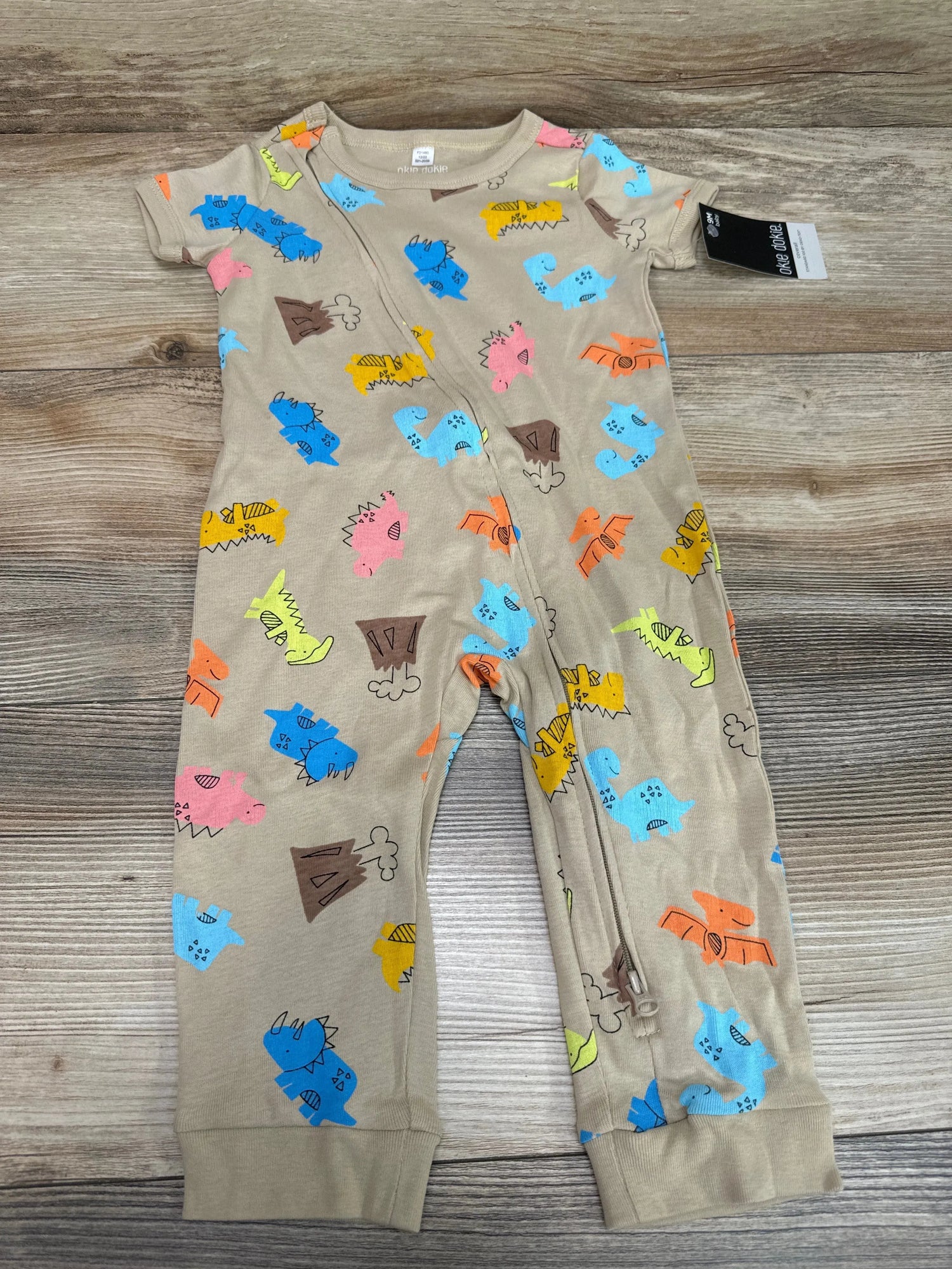 NEW Okie Dokie Beige Dino Romper sz 9m - Me n Mommy To Be