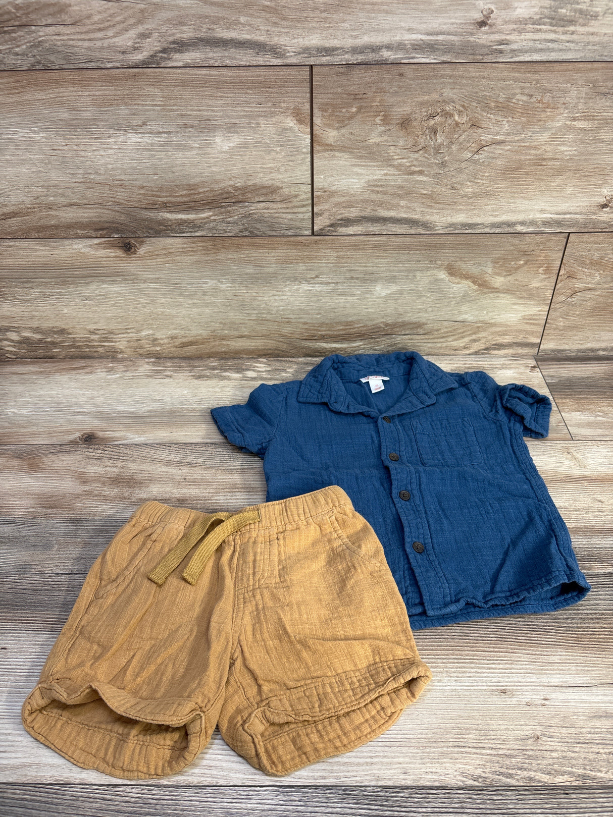 Cat & Jack 2pc Gauze Button Up Shirt & Short Set Blue sz 4T