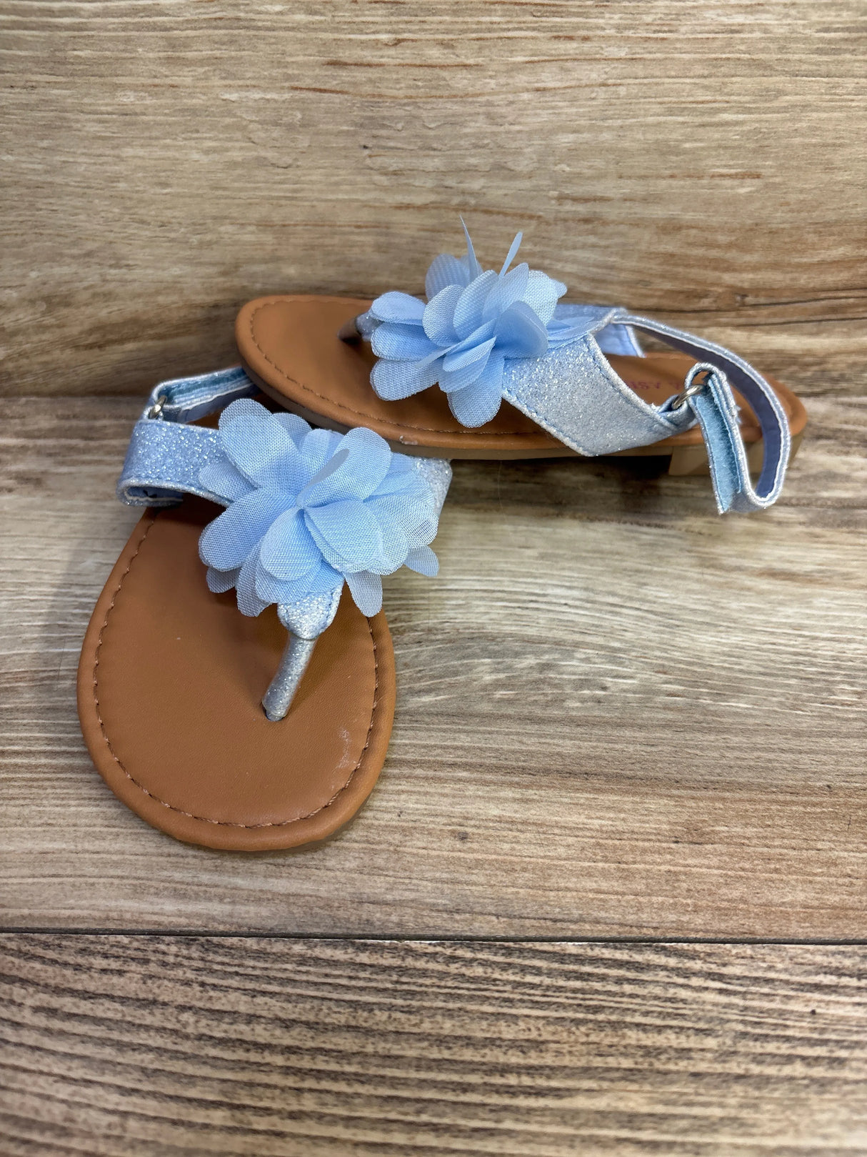 Laura Ashley Blue Glitter Chiffon Flower Sandals sz 9c - Me n Mommy To Be