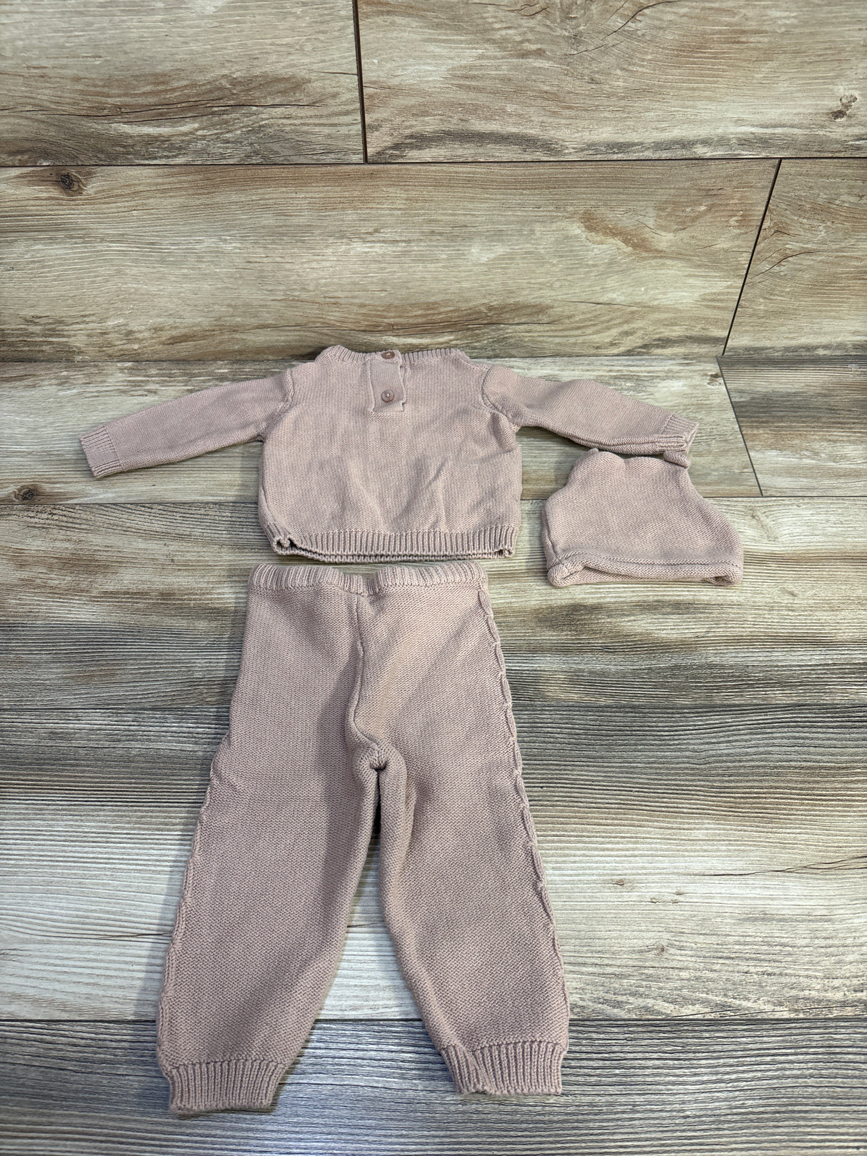 Little Lass 3pc Knit Sweater, Pants, & Hat Set Brown sz 6/9m