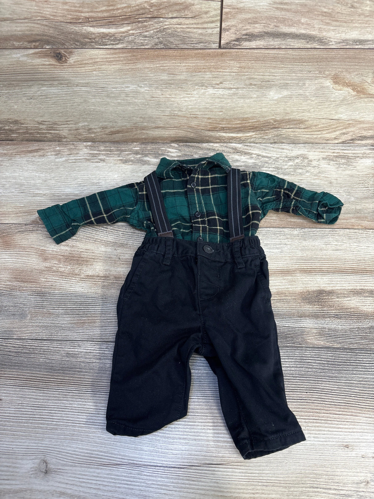 Children's Place Plaid Oxford 3pc Suspender Set Green sz 0-3m