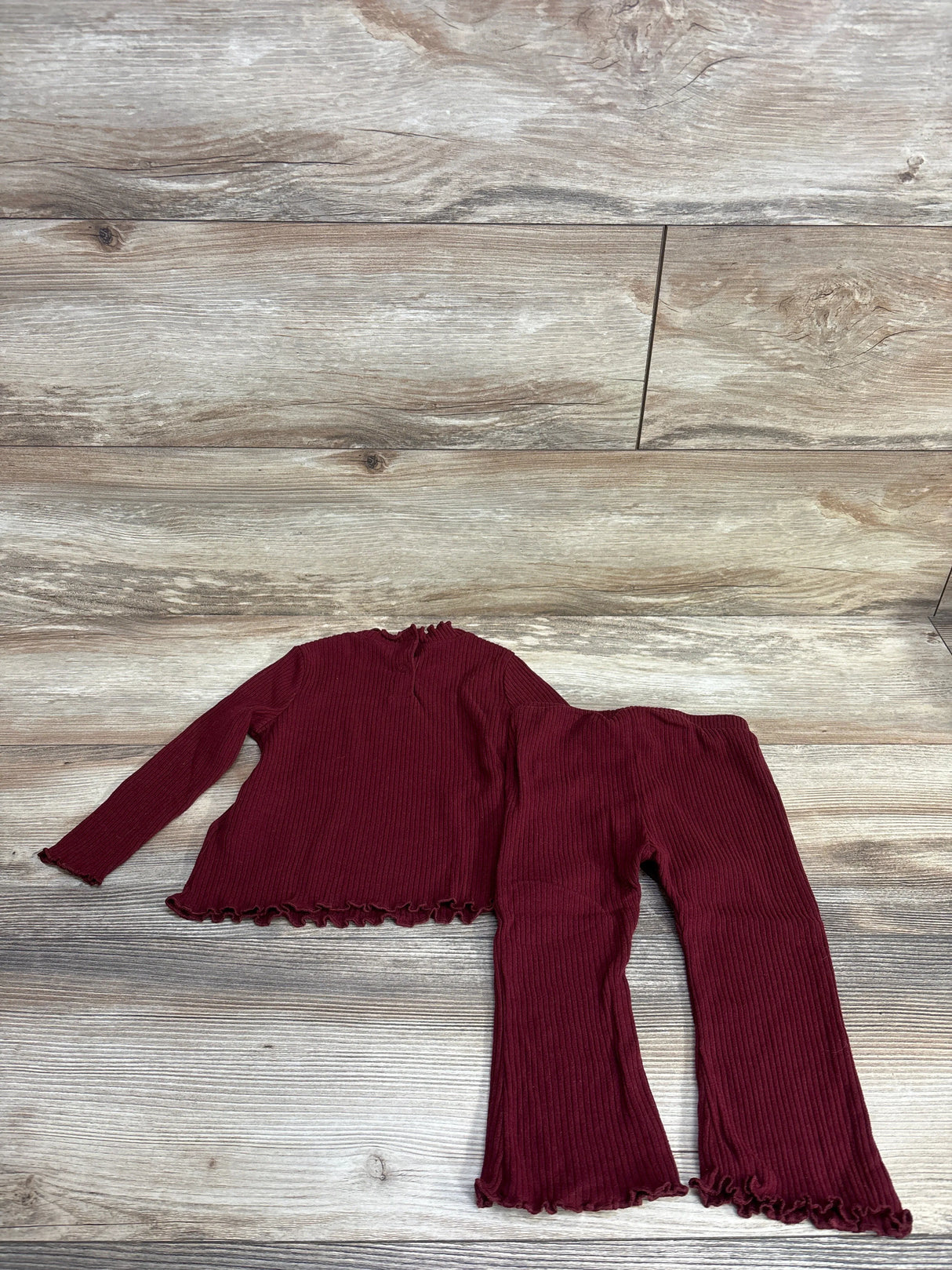 Old Navy 2pc Ribbed Lettuce Trim Shirt & Bottoms Set Burgundy sz 12-18m