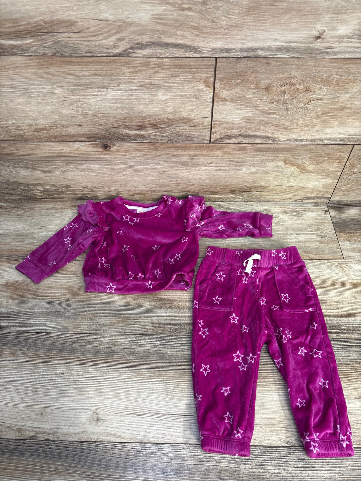 Cat & Jack 2pc Velour Star Shirt & Jogger Set Hot Pink sz 12m