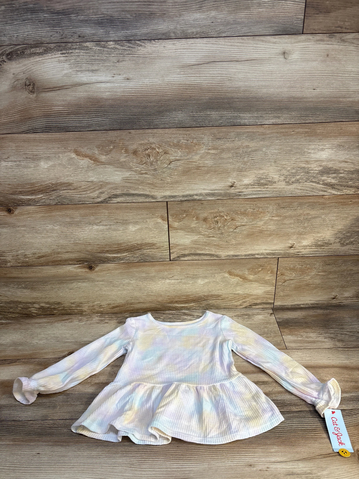 NEW Cat & Jack Tie-Dye Waffle Knit Peplum Top White sz 5T
