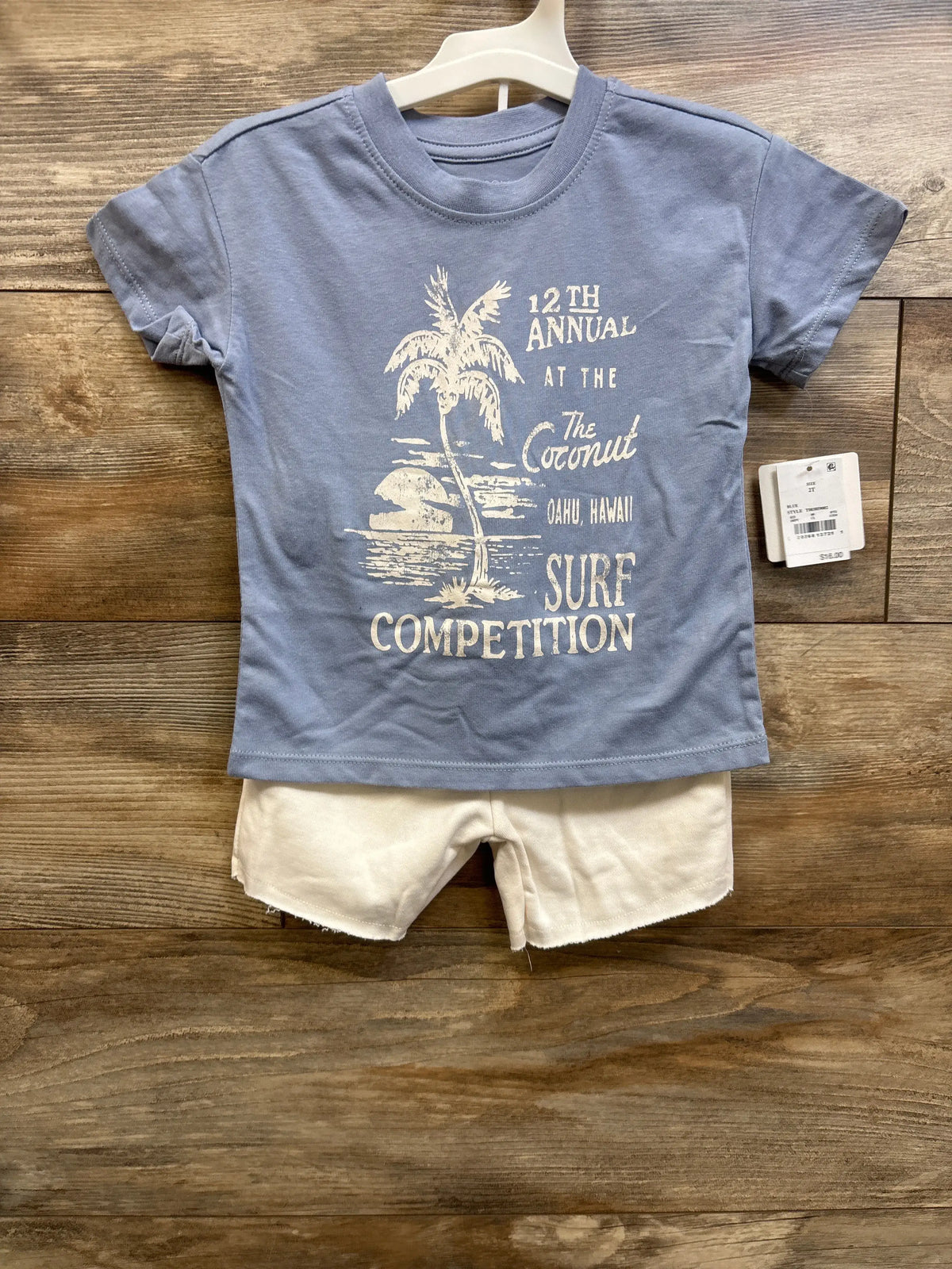 Grayson Mini blue surf competition t-shirt and white shorts set for toddlers size 2T