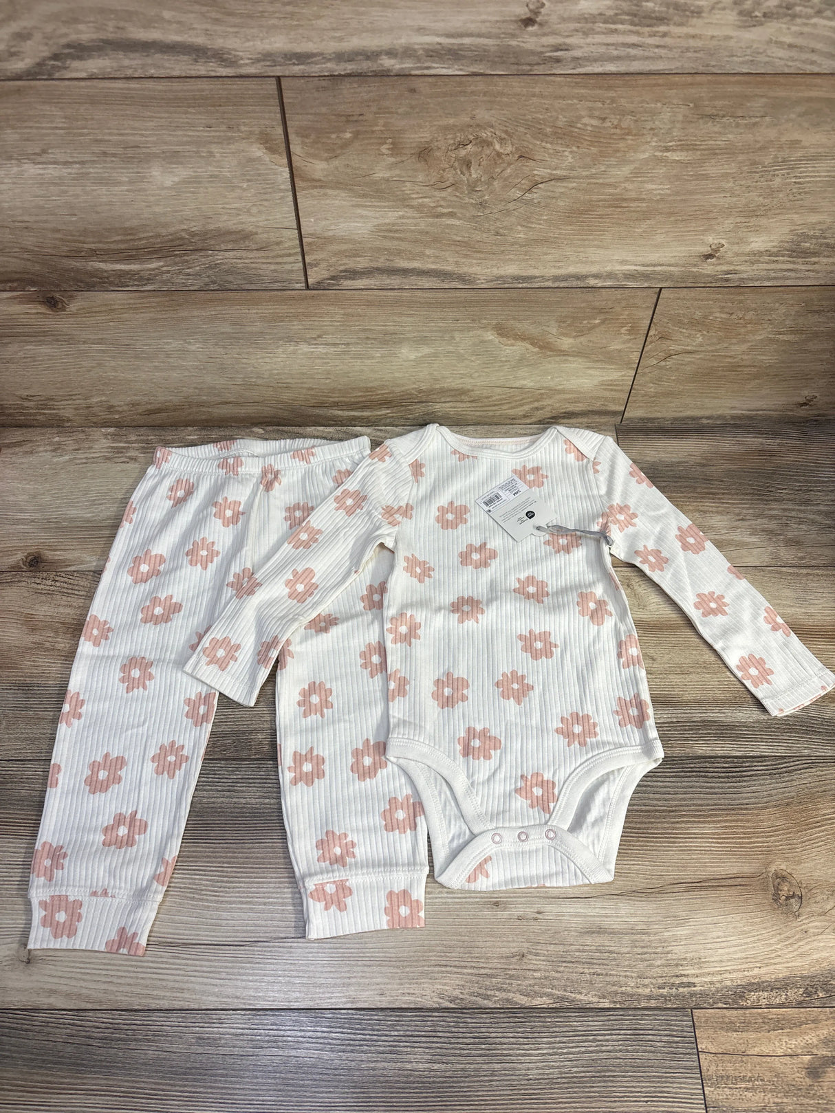 NEW Cloud Island 2pc Ribbed Floral Bodysuit & Pants Set White sz 24m