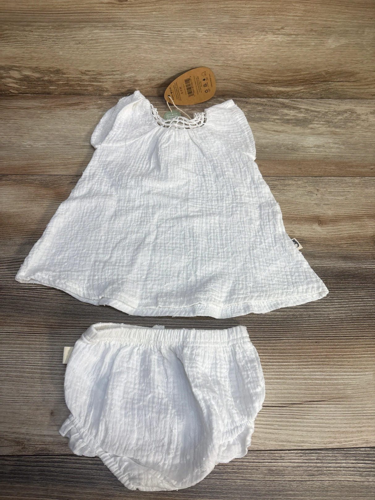 NEW Rabbit Bear 2pc Gauze Dress & Bloomers Set White sz 6-9m