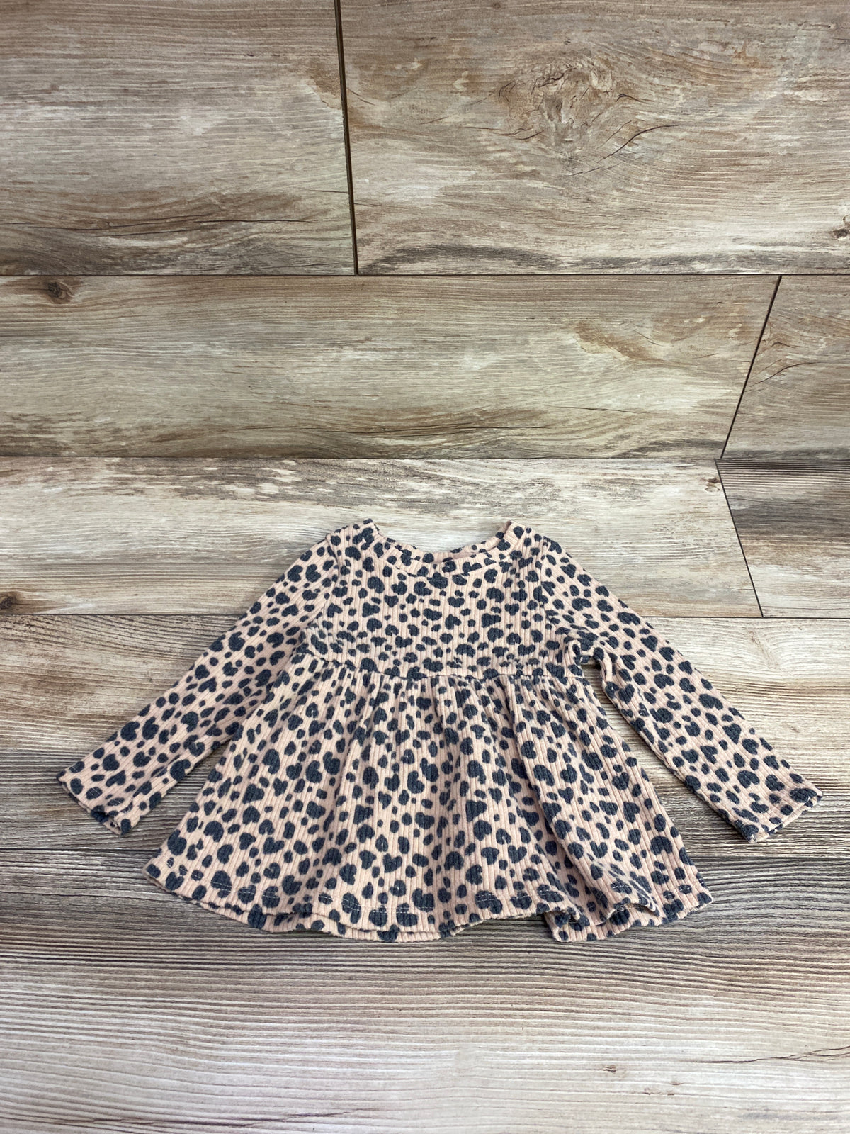 Cat & Jack Ribbed Long Sleeve Leopard Peplum Top Beige sz 12m