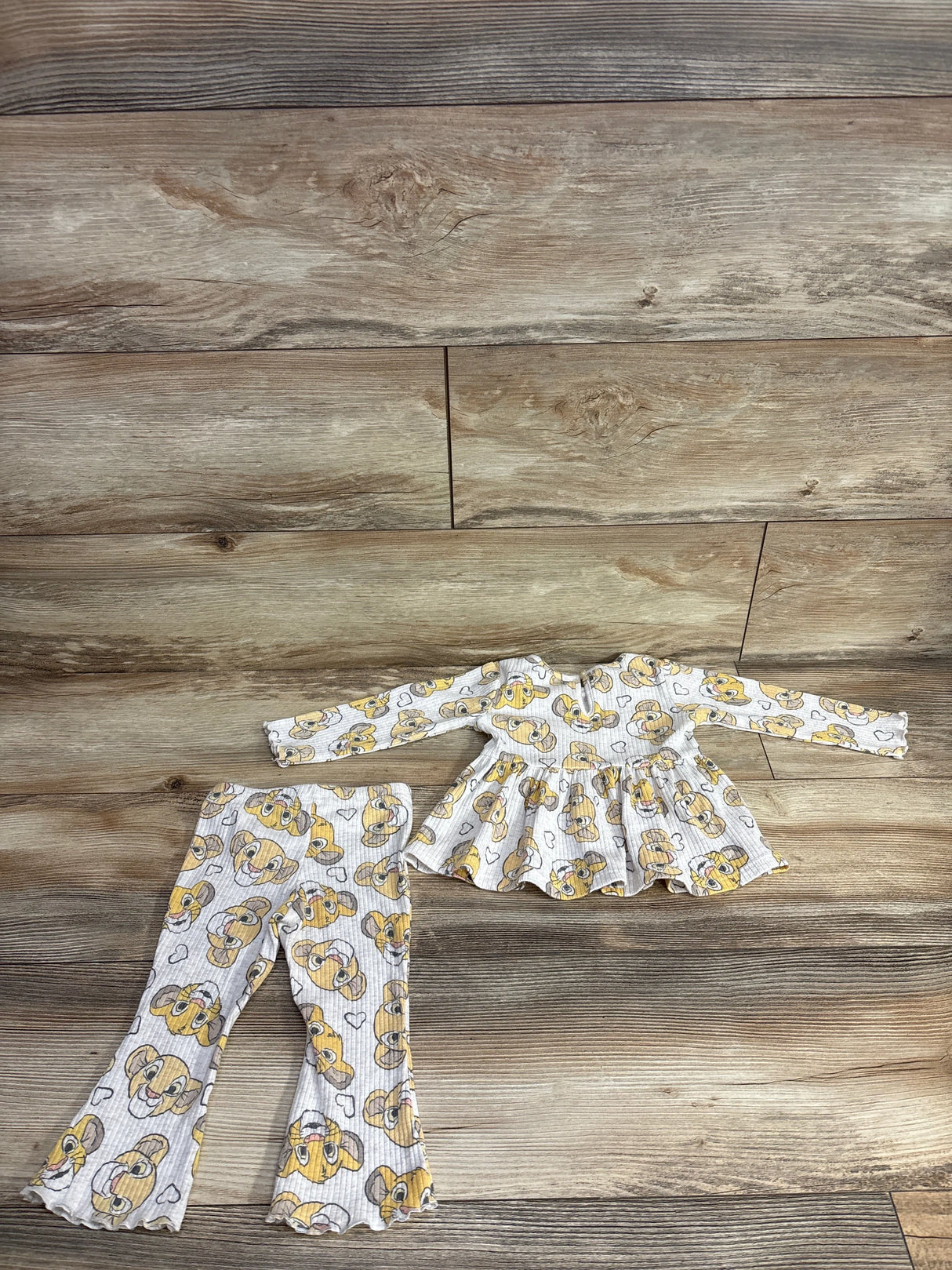 Disney Baby 2pc Simba Ribbed Peplum Top & Bottoms Set Taupe sz 12m