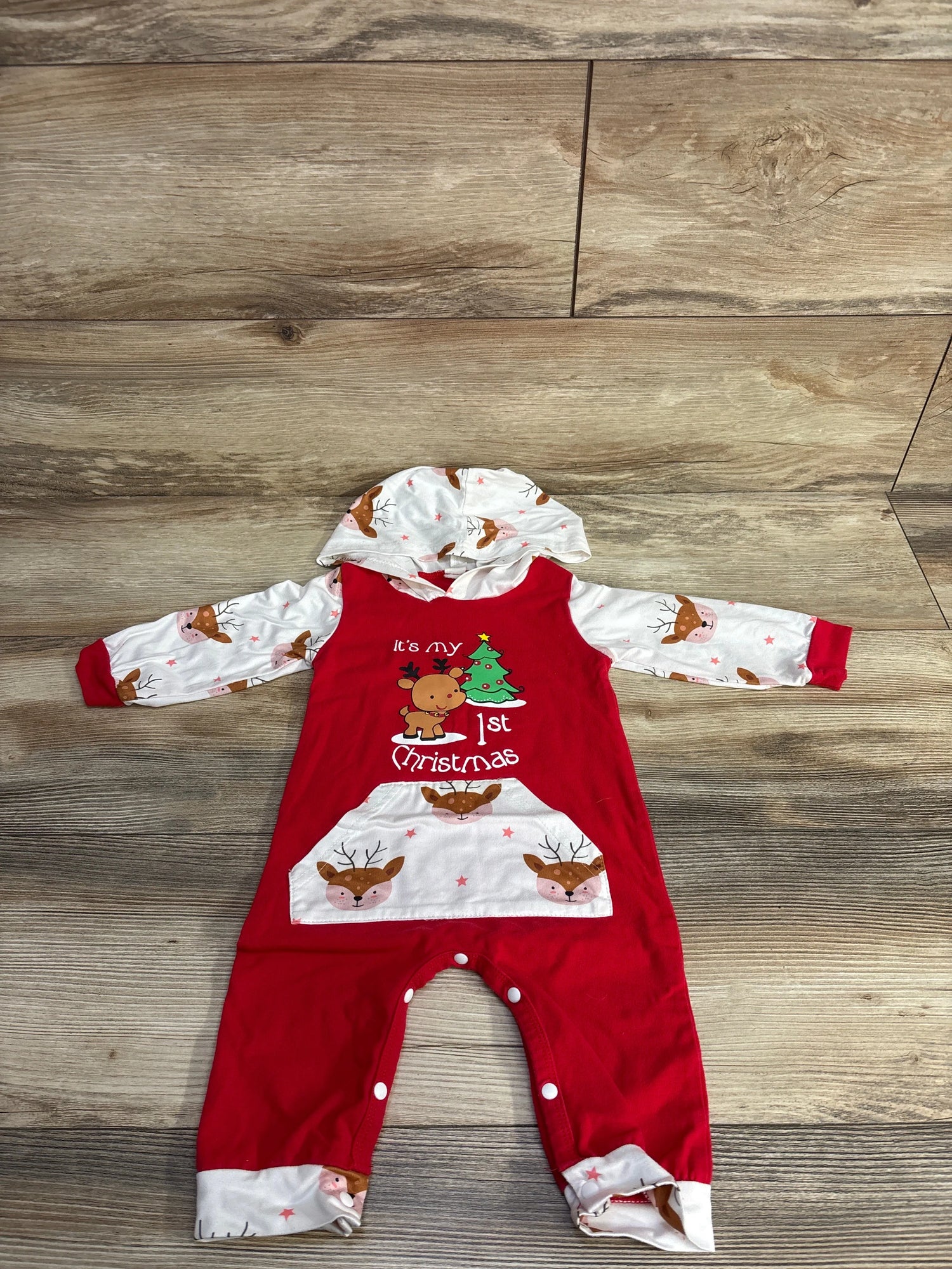 Its My First Christmas Hooded Coverall White sz 12-18m