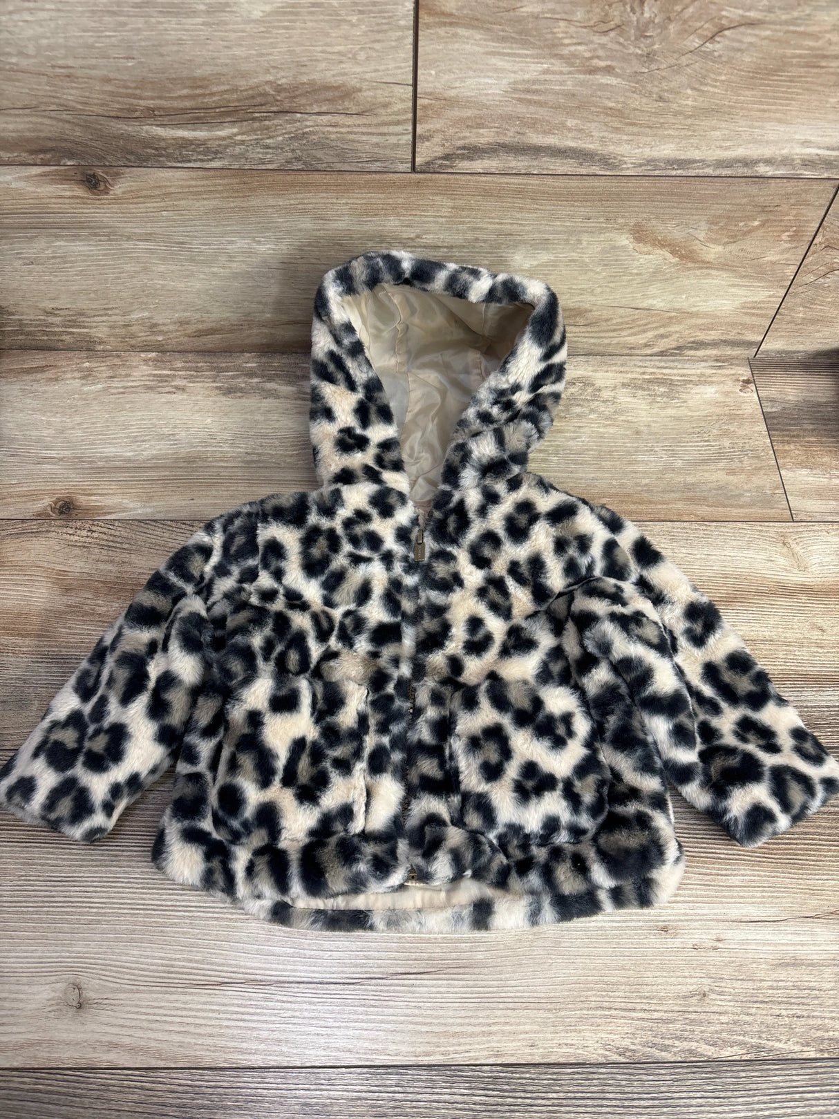 Old Navy Plush Leopard Print Full Zip Jacket Beige sz 12-18m