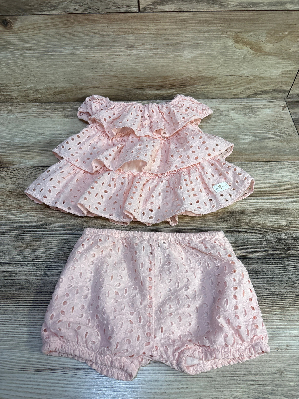 7 For All Mankind 2pc Eyelet Top & Shorts Set Pink sz 18m