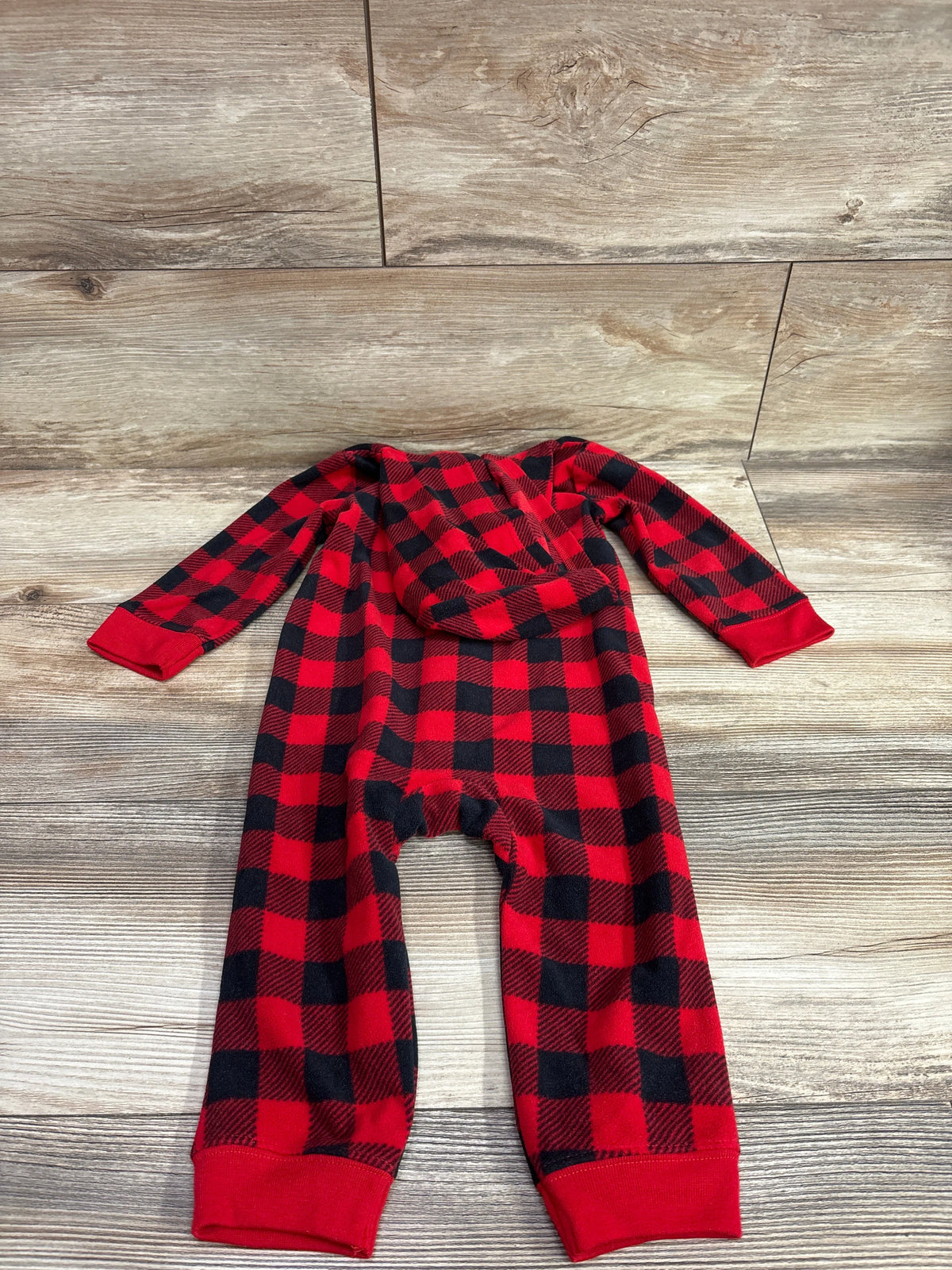 Just One You red and black buffalo plaid hooded blanket coverall for babies size 18m