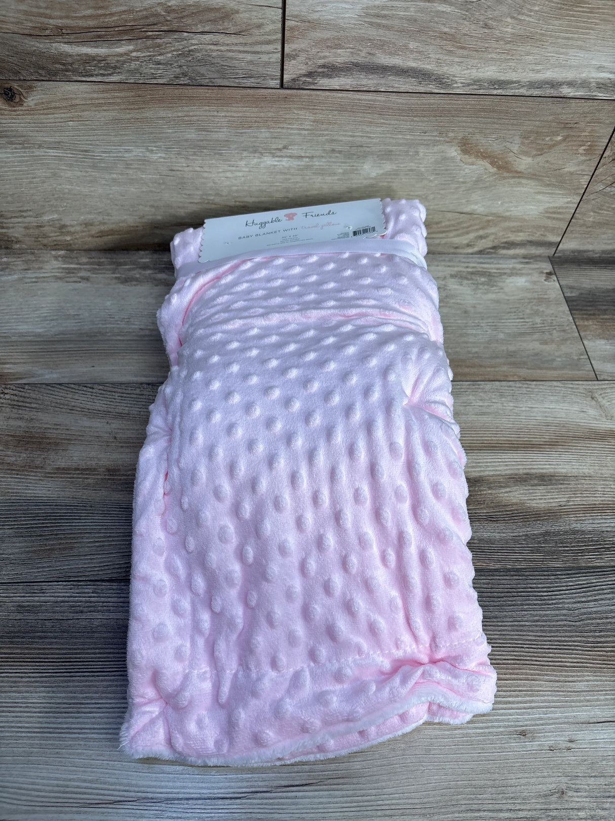 NEW Huggable Friends Baby Blanket + Travel Pillow Pink Minky Dot