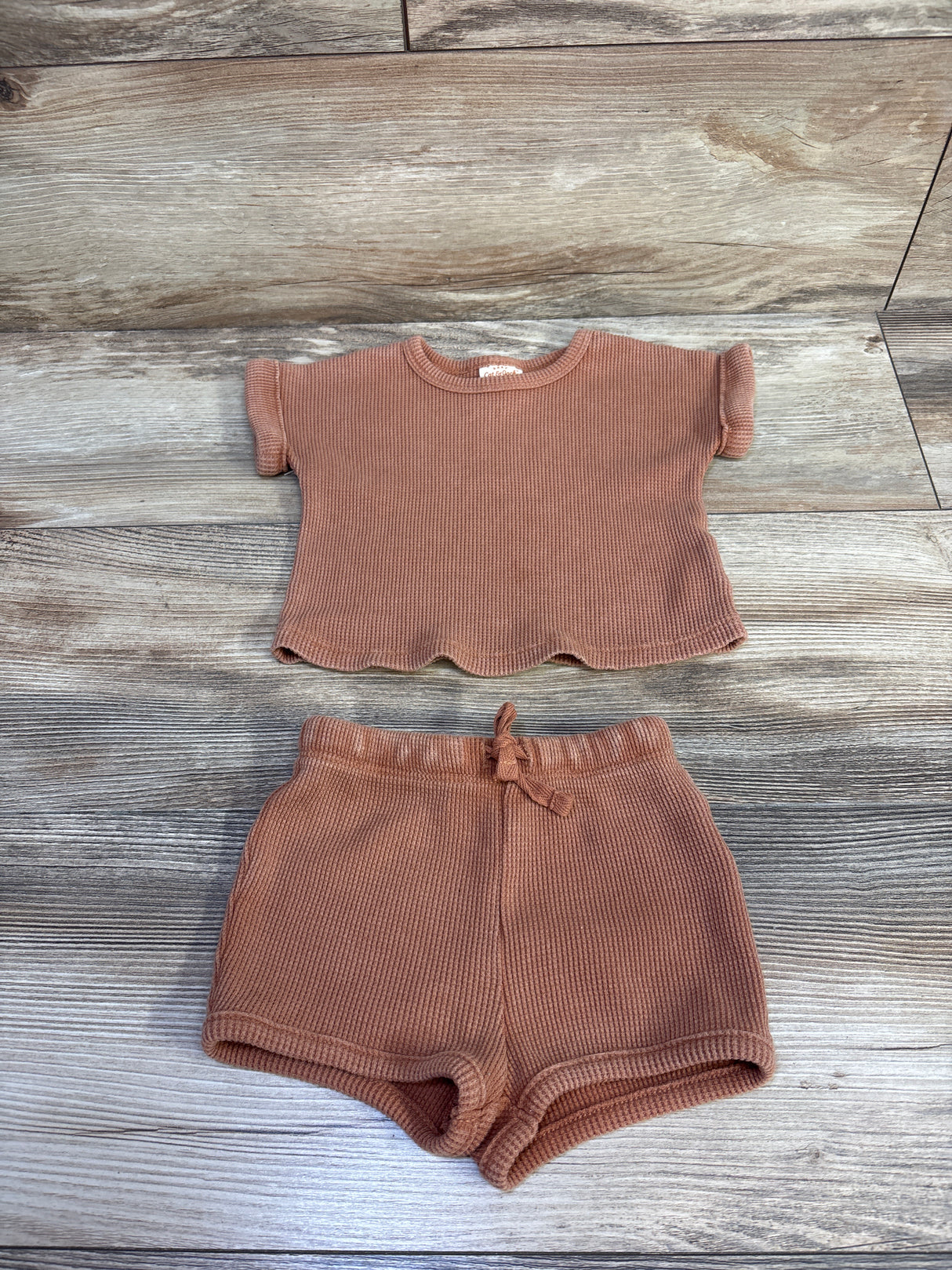 Cat & Jack 2pc Waffle Knit Shirt and Shorts Set Rust sz 3-6m