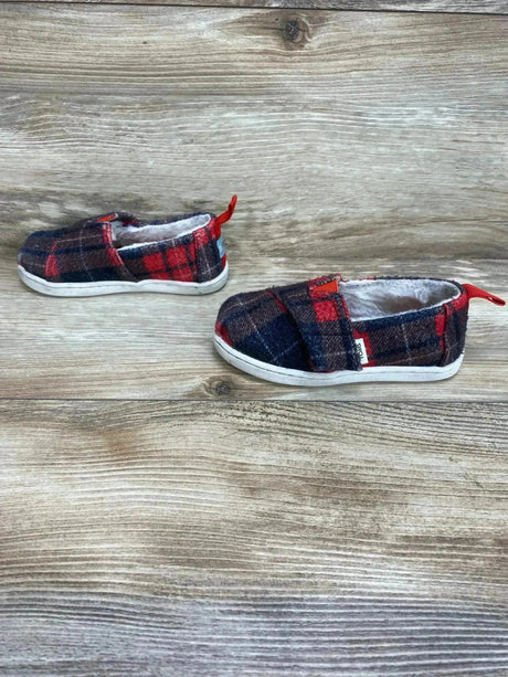 Toms Tartan Printed Felt/Faux Fur Alpargata Red Sz 7c - Me n Mommy To Be