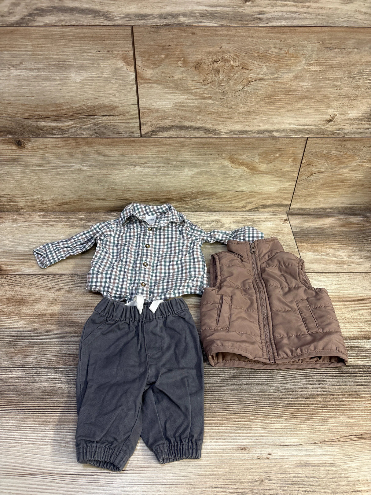Just One You 3pc Puffer Vest Set Brown sz Newborn