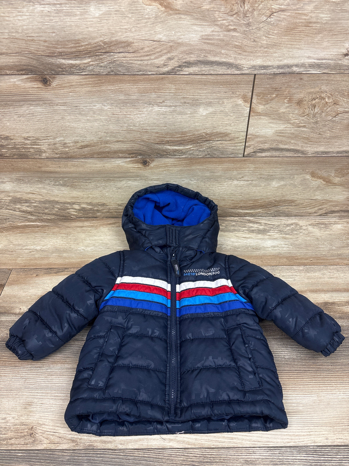 London Fog Fleece Lined Hooded Puffer Jacket Navy sz 18m