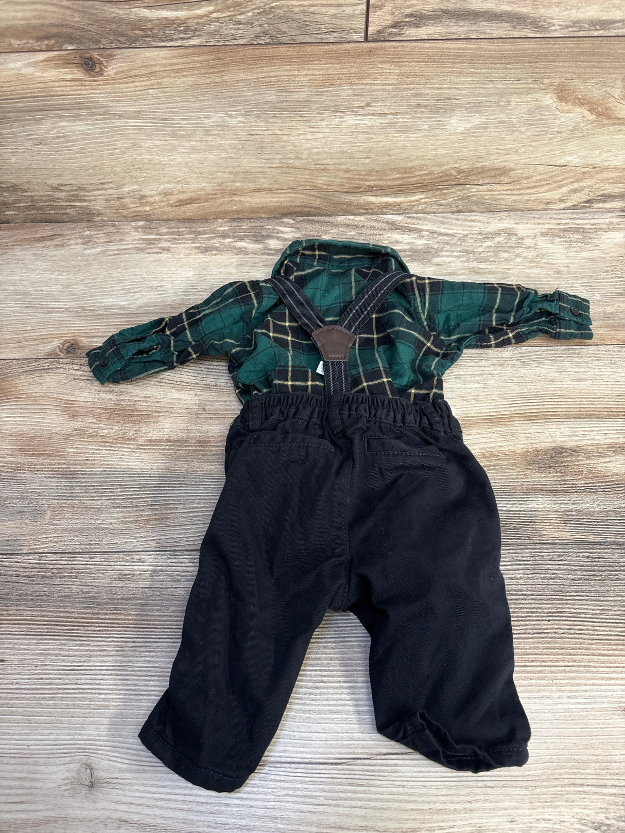 Children's Place Plaid Oxford 3pc Suspender Set Green sz 0-3m