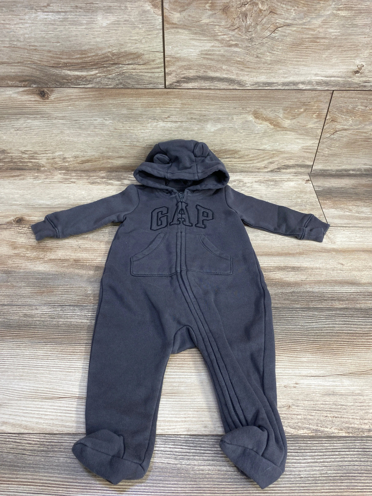 Baby Gap Logo Hooded Coverall Grey sz 3-6m