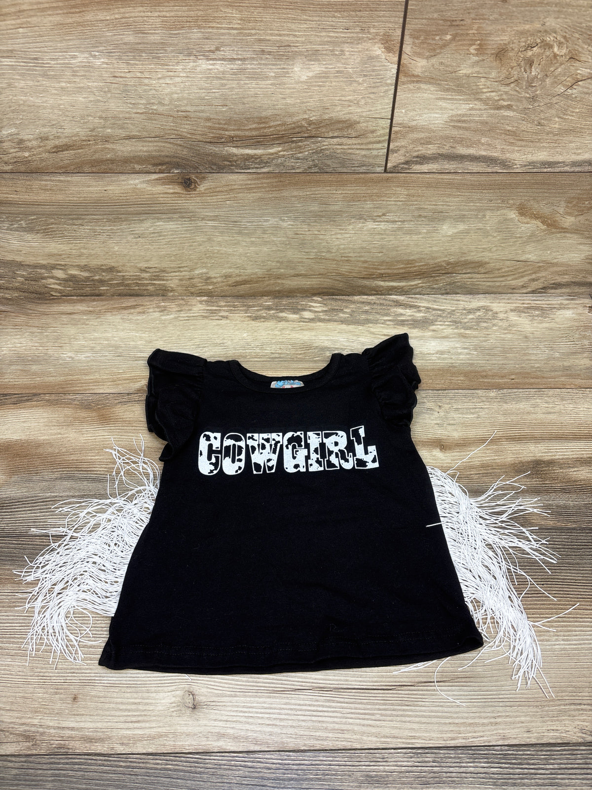 Shea Baby Cowgirl Fringe Flutter Sleeve Shirt Black sz 3T