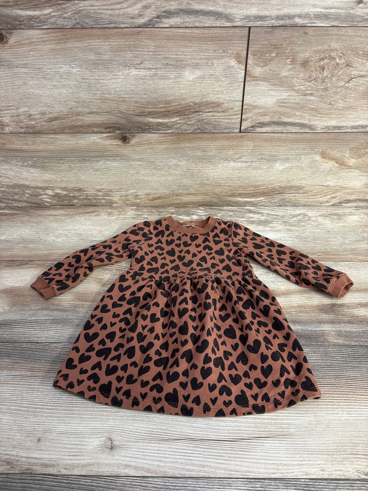Carter's Heart Print Long Sleeve Dress Brown sz 18m