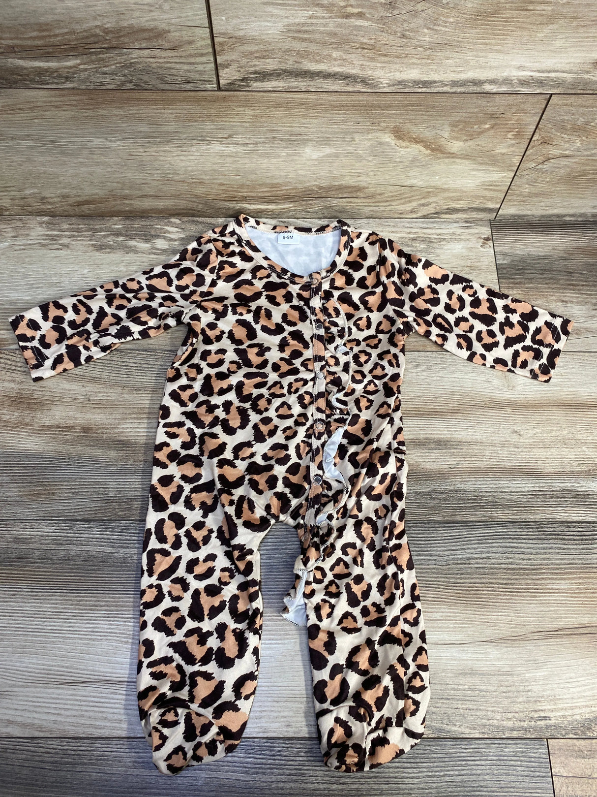 Leopard Print Ruffled Coverall Cream sz 6-9m