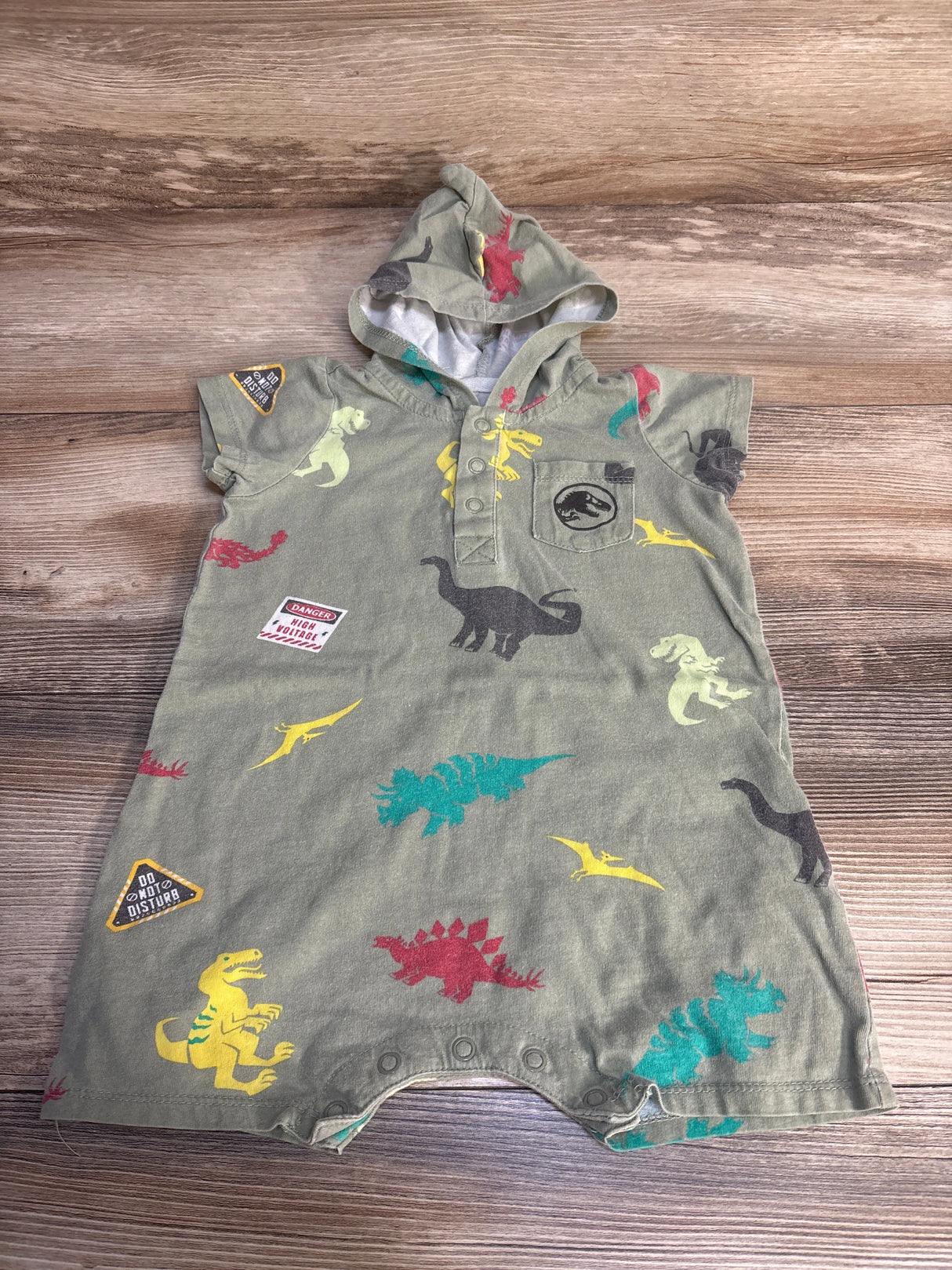 Jurassic Park Hooded Henley Knit Romper Olive sz 12m