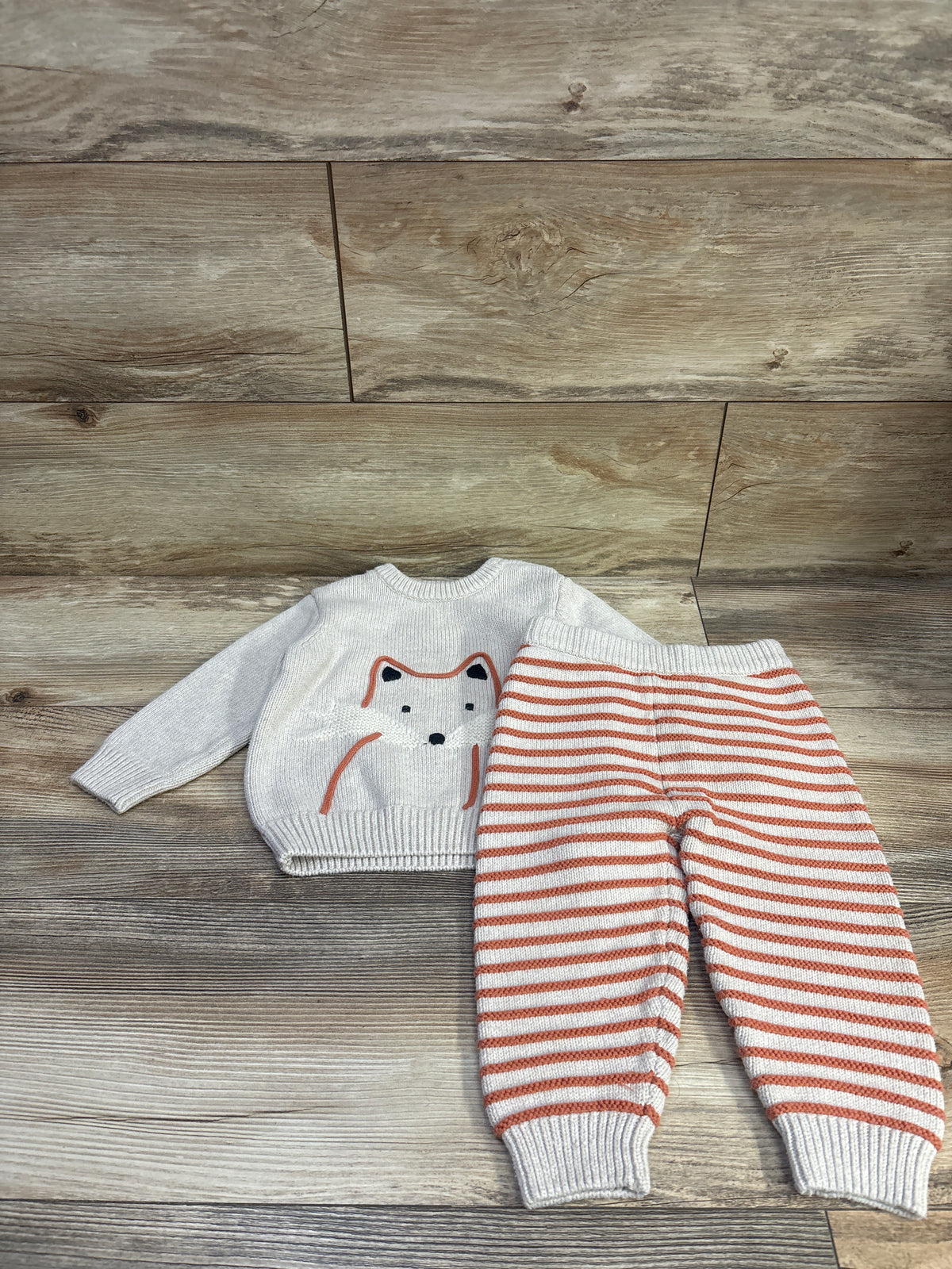 Hanna Andersson 2pc Knit Fox Sweater & Pants Set Beige sz 2T