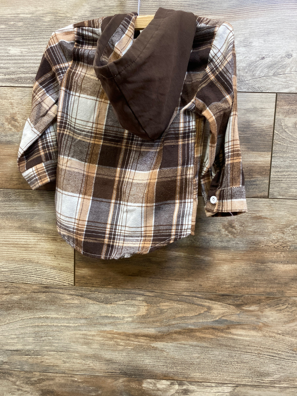 Plaid Button-Up Hooded Flannel Brown sz 12-18m