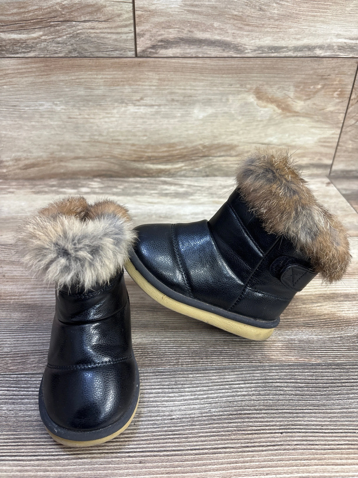 Comfy Kids Toddler Winter Boots With Faux Fur Trim Black Sz 8c