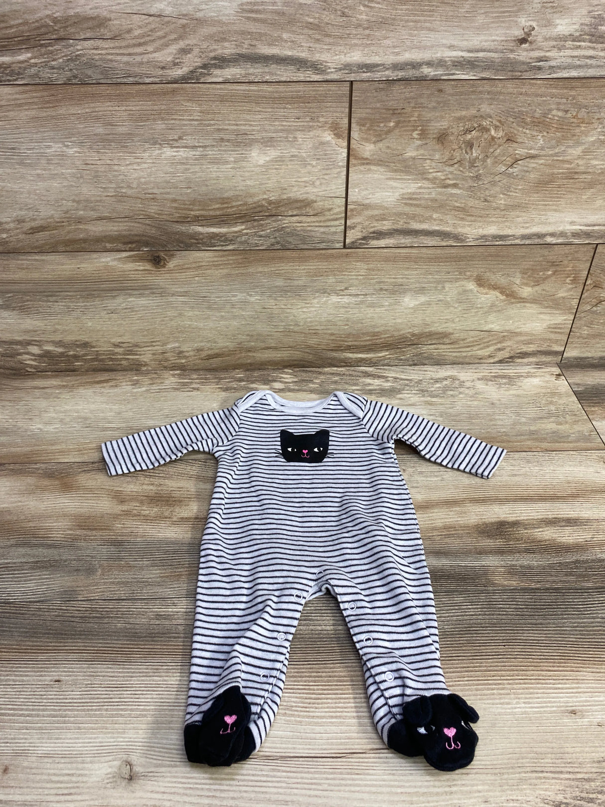 Rene Rofe Striped Cat Footed Coverall White sz 0-3m