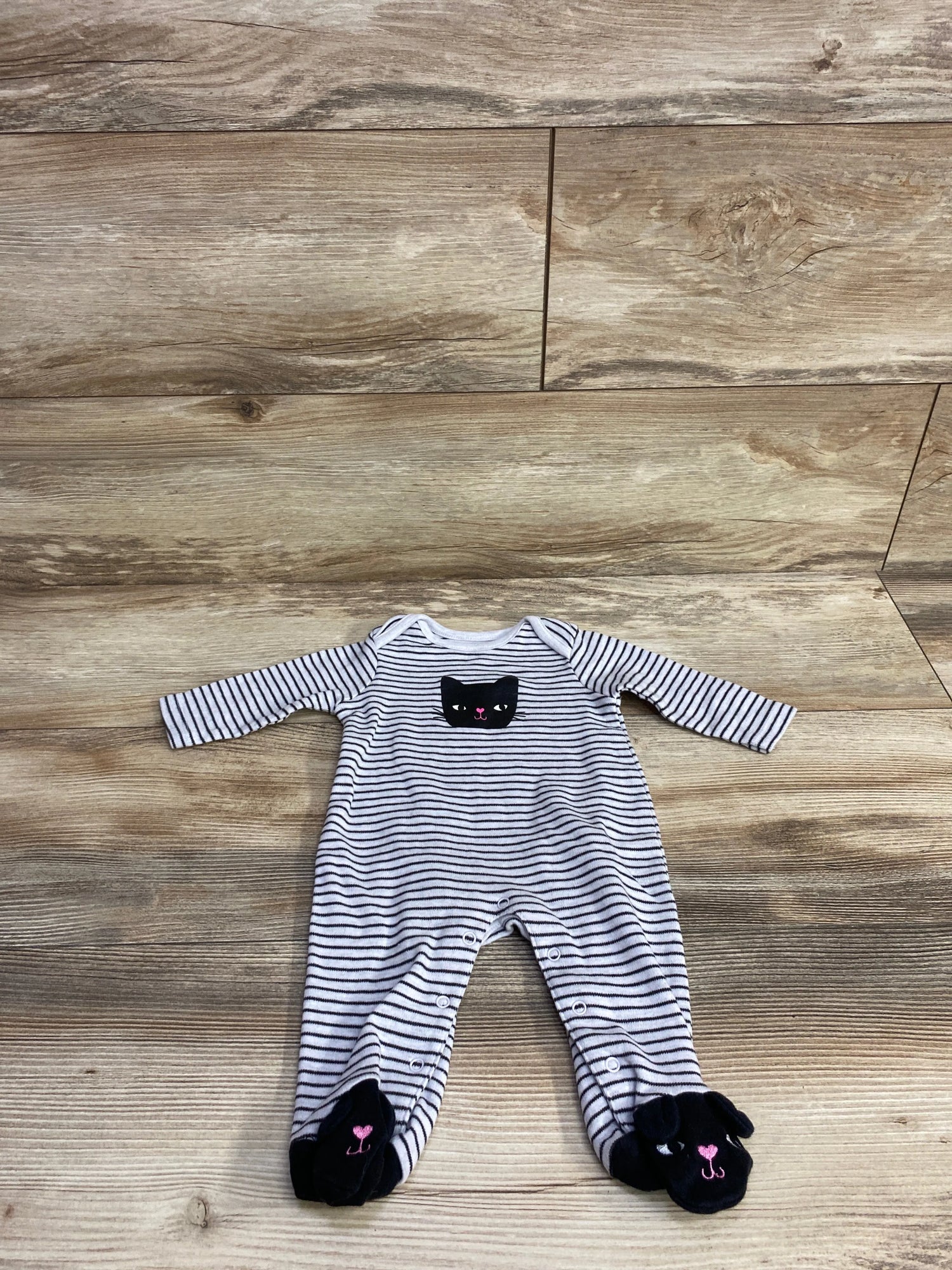 Rene Rofe Striped Cat Footed Coverall White sz 0-3m