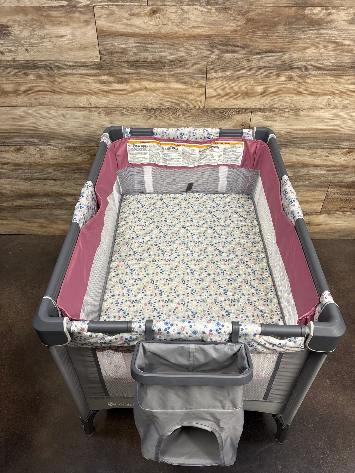Baby Trend Nursery Den Playard with Rocking Cradle - Daisy Pink