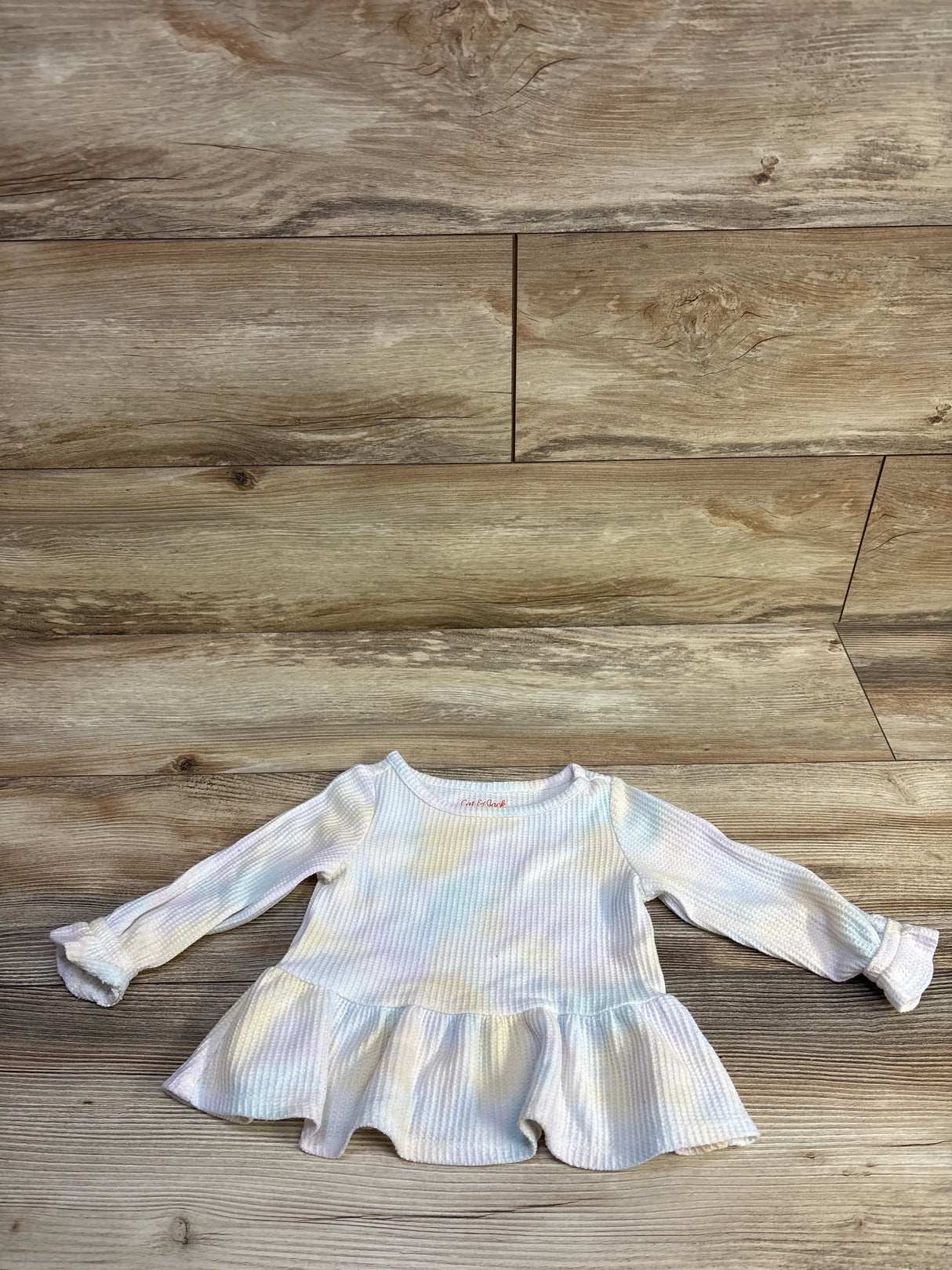 Cat & Jack Tie-Dye Waffle Knit Peplum Top White sz 12m