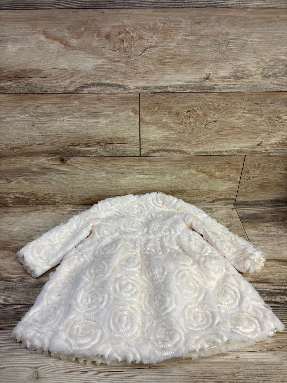 Blueberi Boulevard 2pc Faux Fur Coat & Glitter Sleeveless Dress Set Cream sz 24m