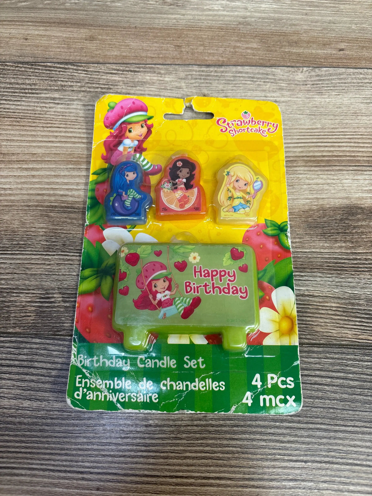 Strawberry Shortcake birthday candle set for kids, 4 colorful pieces in original packaging