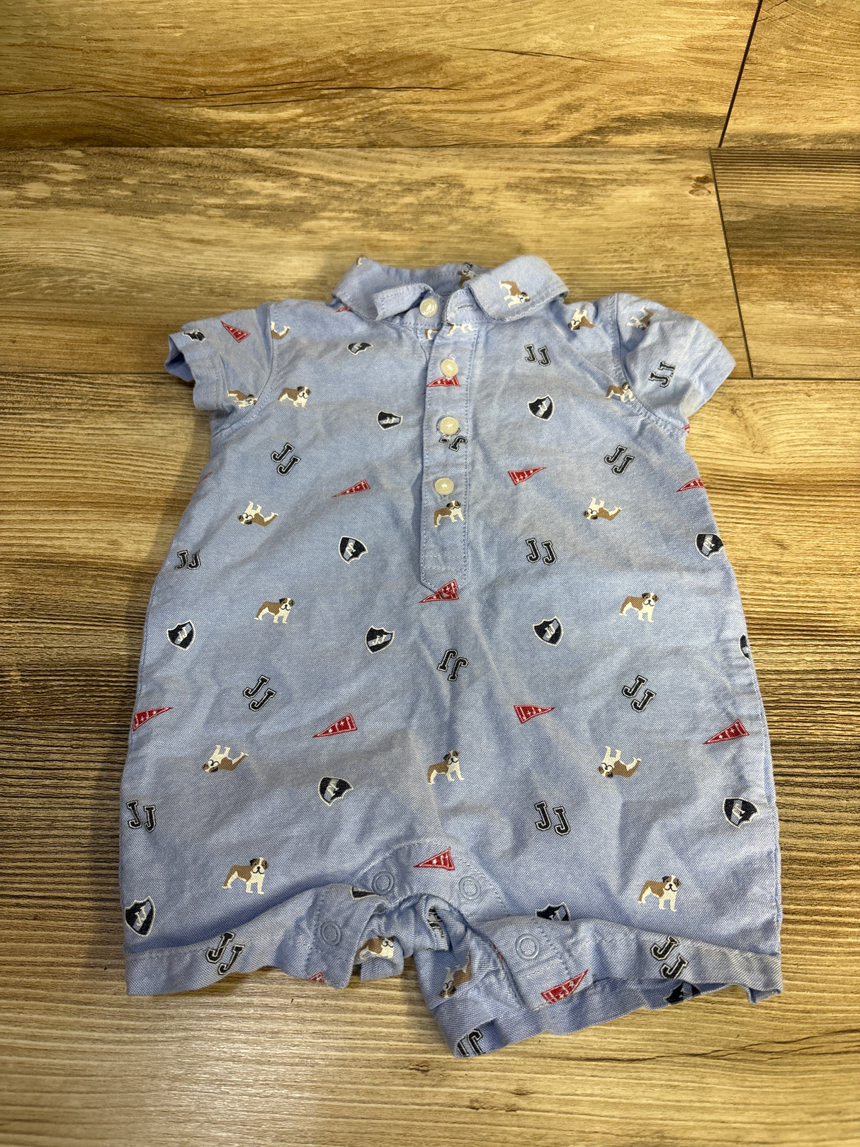 Janie & Jack Bulldog Oxford Romper Blue sz 0-3m