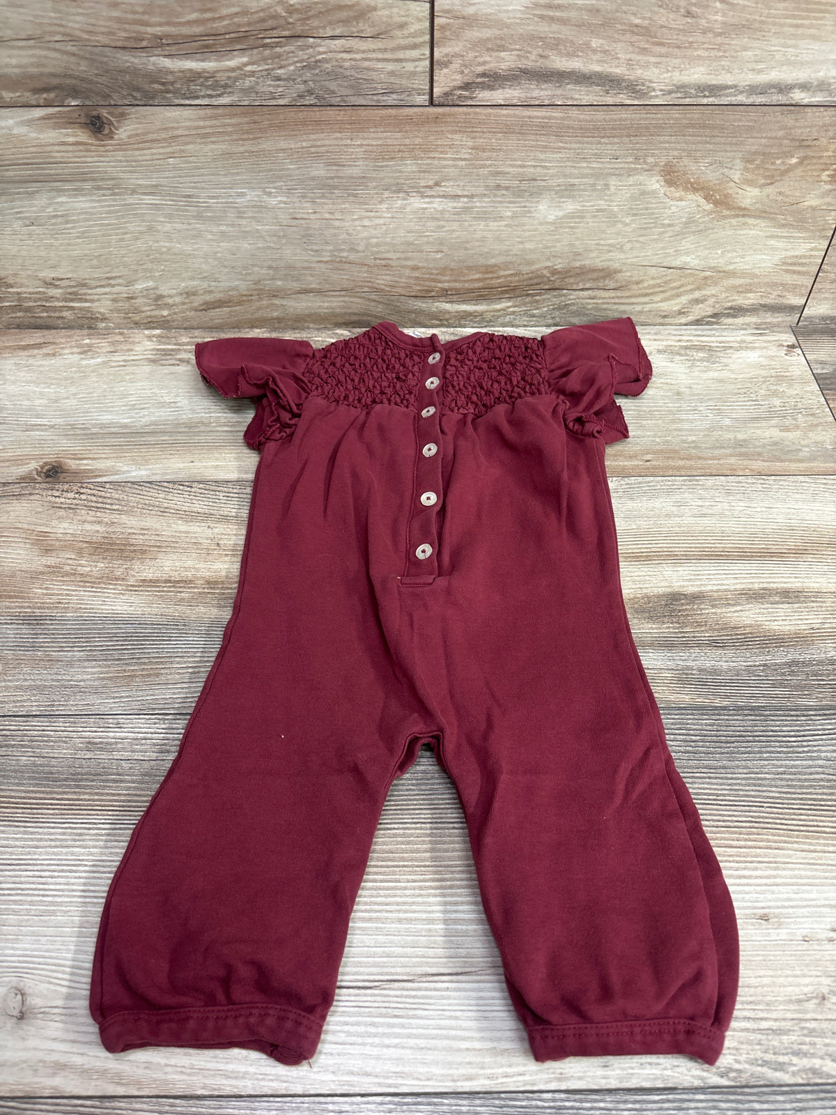 Kate Quinn Organic Smocked Flutter Sleeve Jumpsuit Burgundy sz 6-12m
